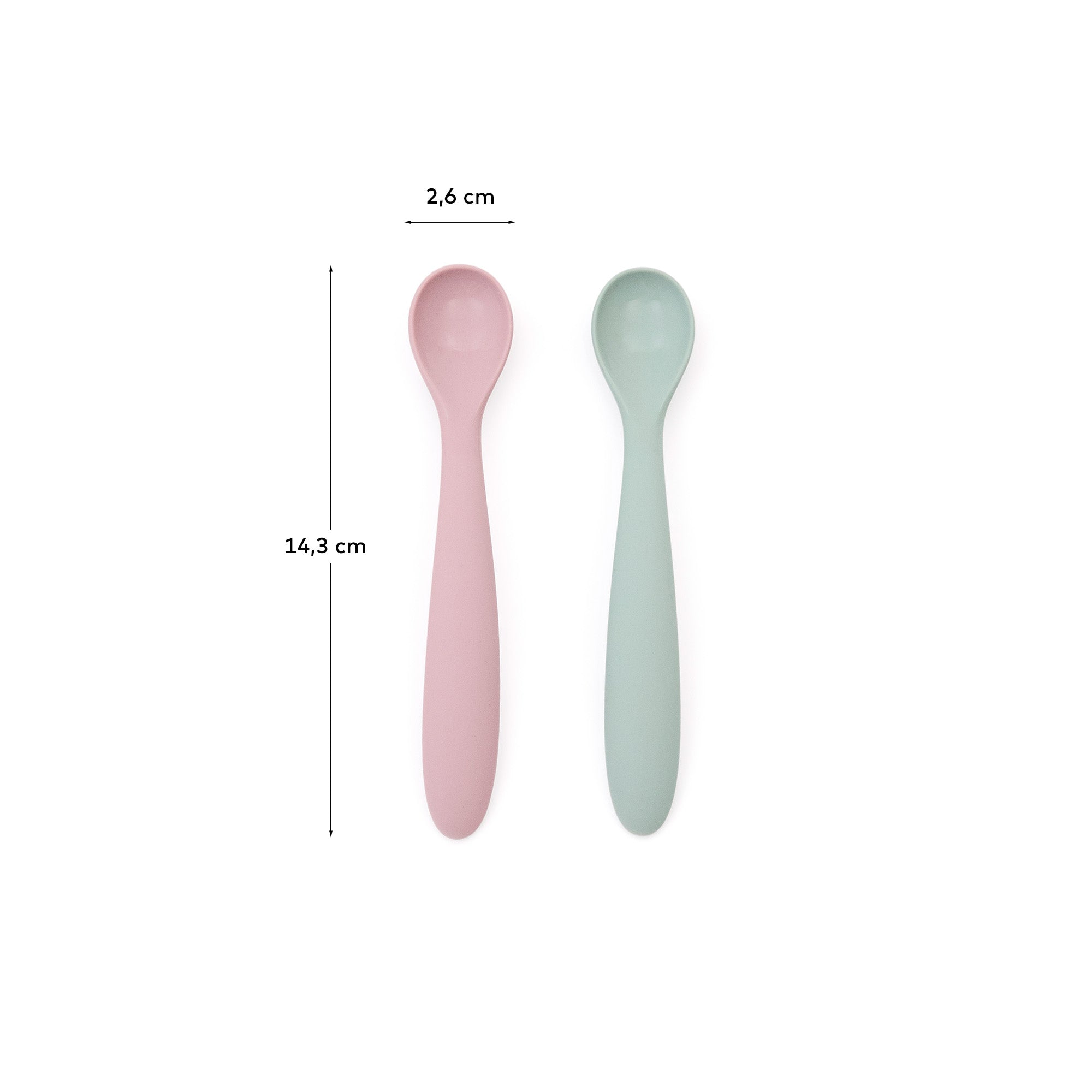 Lili set of two spoons in pink and turquoise silicone - Measurements