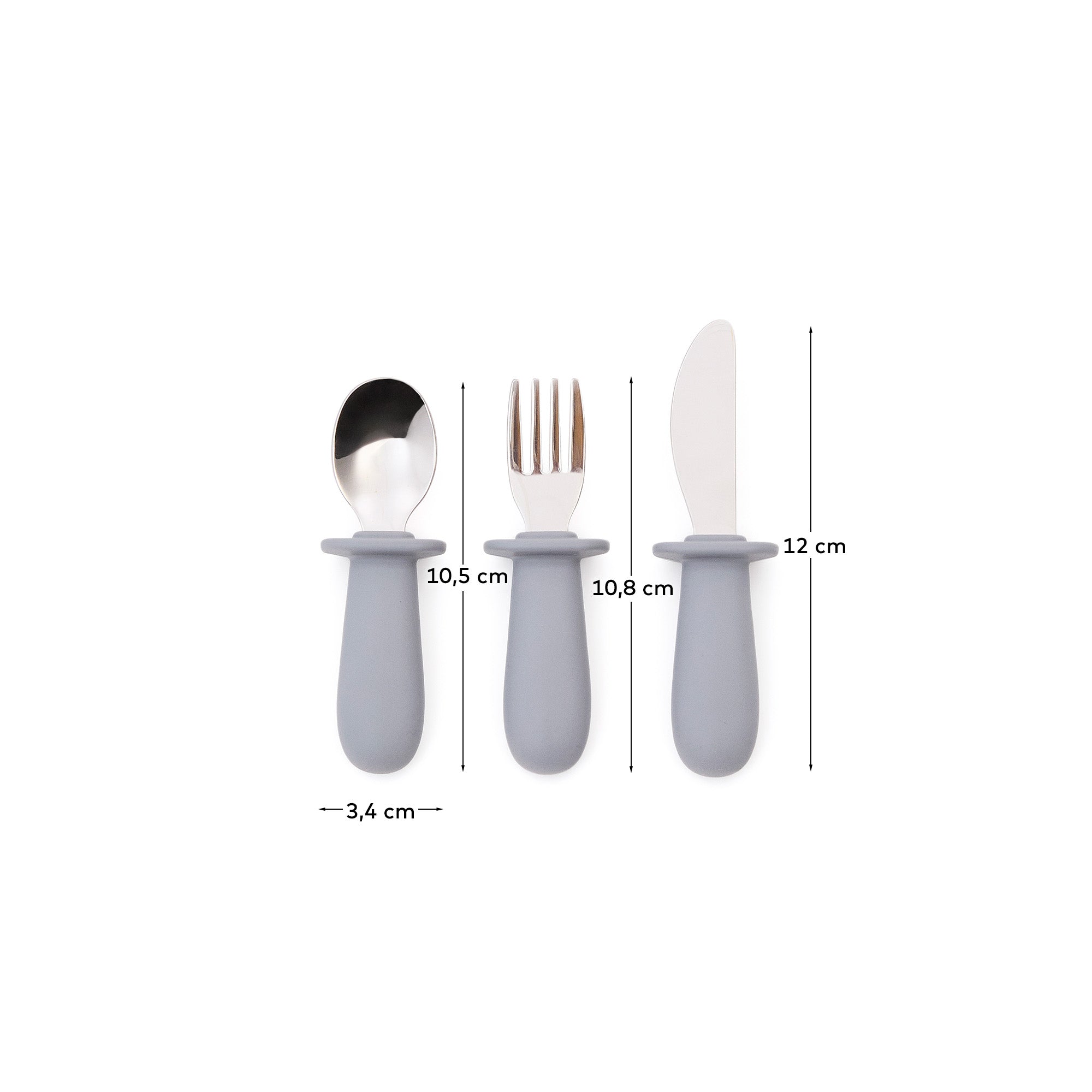 Lili knife, fork and spoon set in blue silicone - Measurements