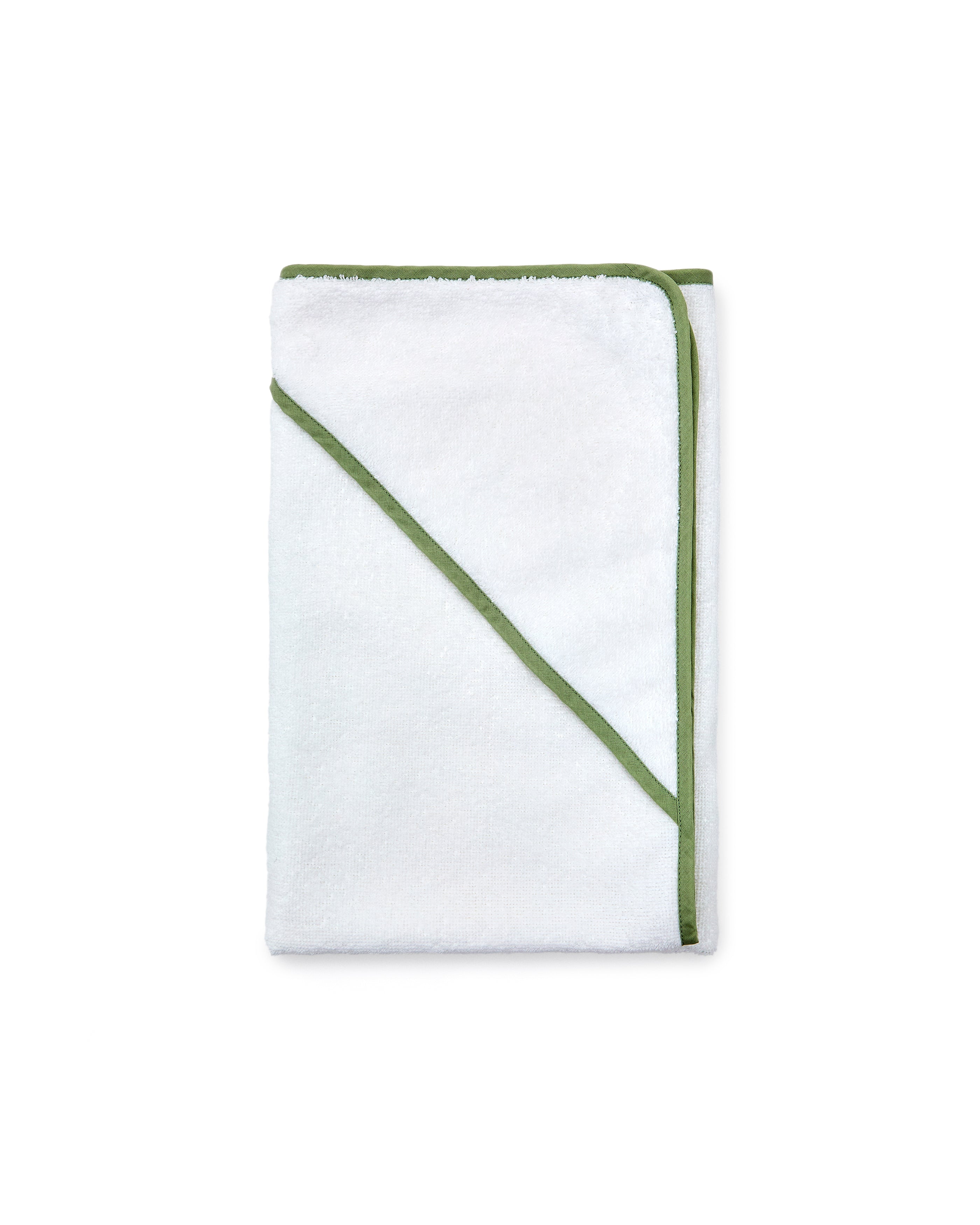 White cotton Nuni hooded towel with a green trim - Product Image