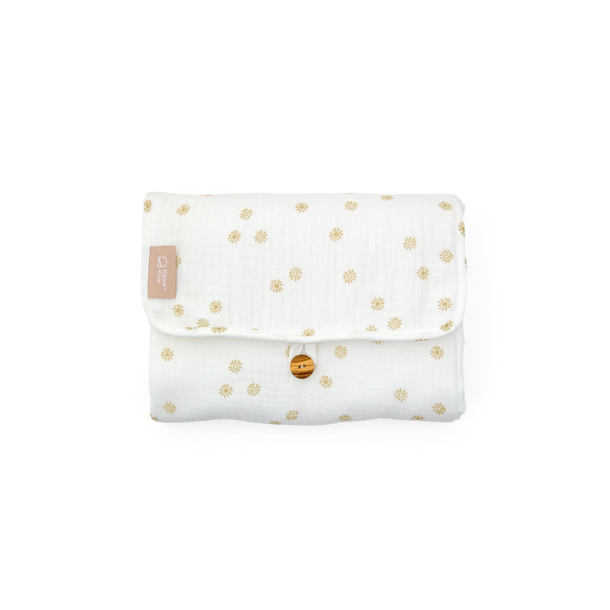 Olna travel changing mat in 100% cotton with a sun print - Product Image