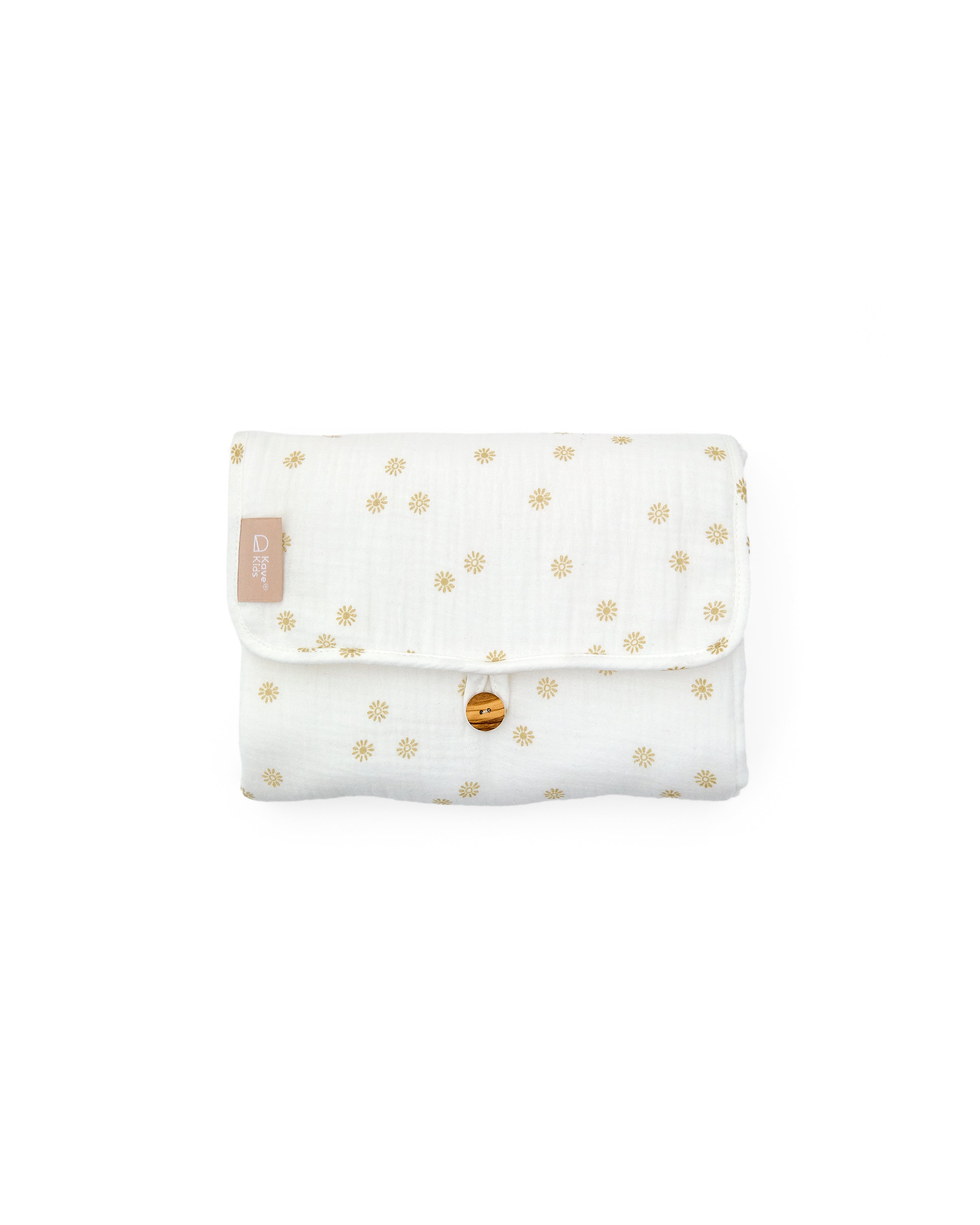 Olna travel changing mat in 100% cotton with a sun print - Product Image