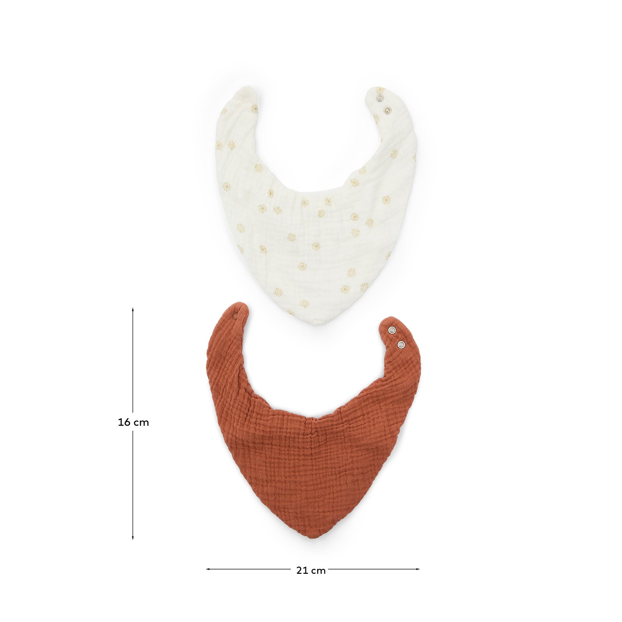 Olna set of 2 bandanas in 100% cotton in terracotta and a sun print - Measurements