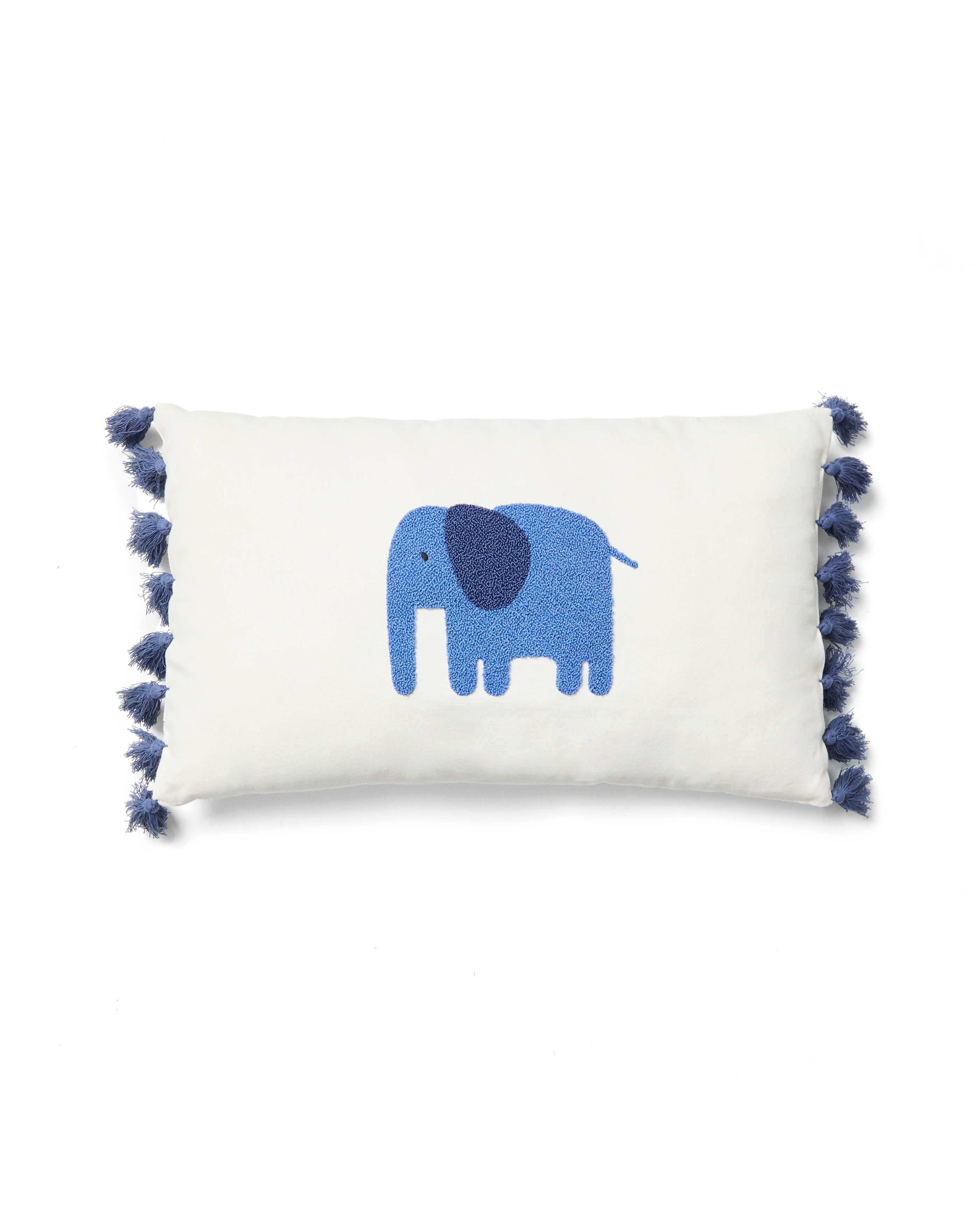 Tandani beige cotton cushion cover with embroidered blue elephant 30 x 50cm - Product Image