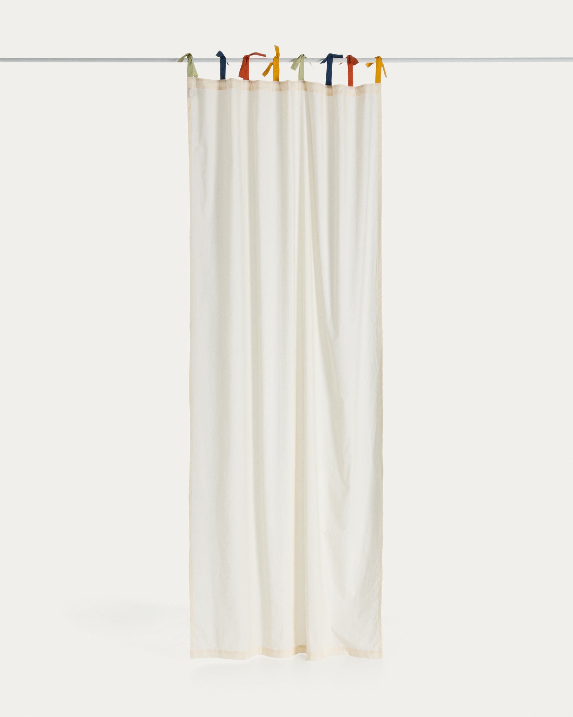 Zelda white 100% cotton curtain with multicoloured ties 135 x 270cm - Product View