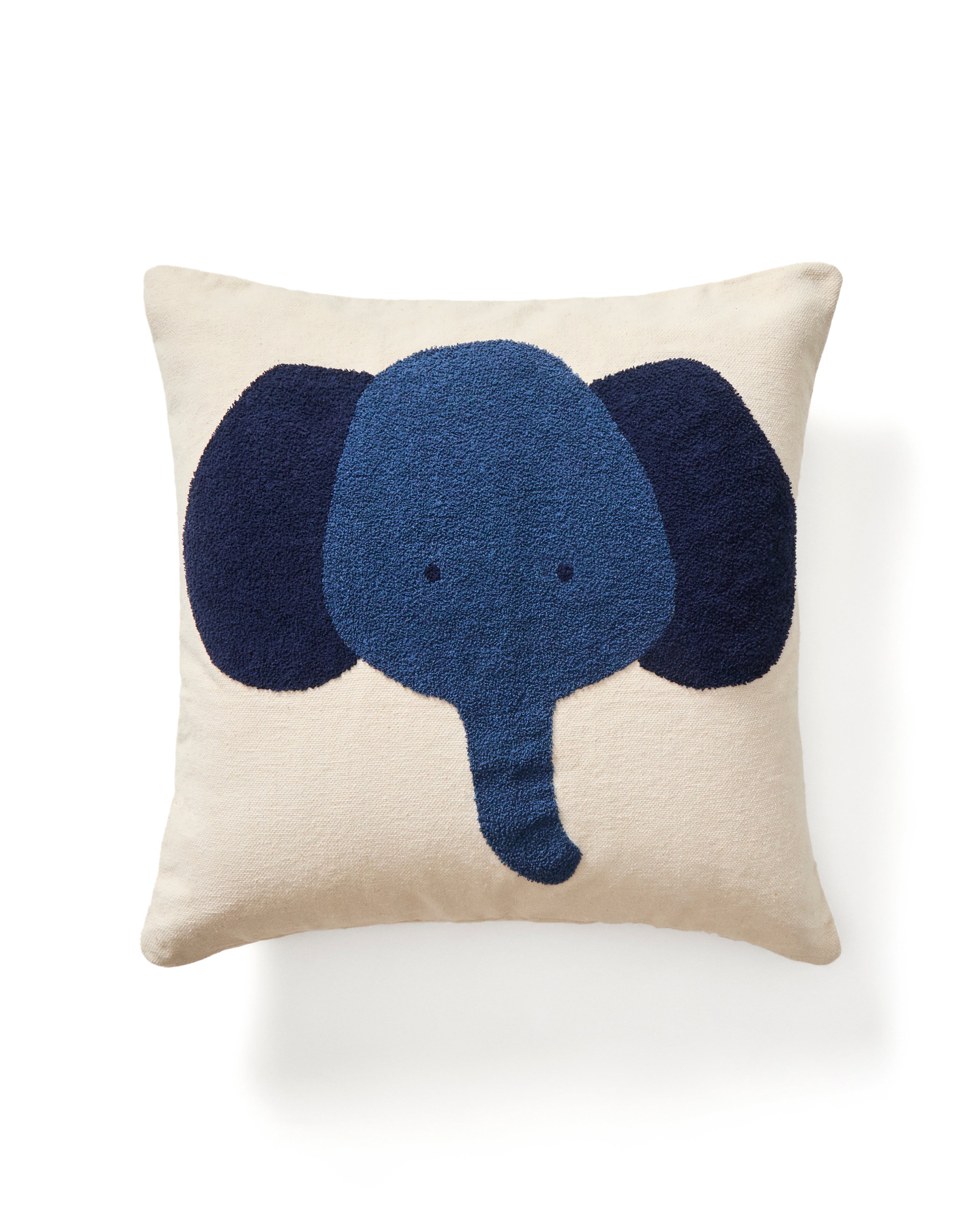 Tandani beige cotton floor cushion with blue elephant 70 x 70cm - Product Image