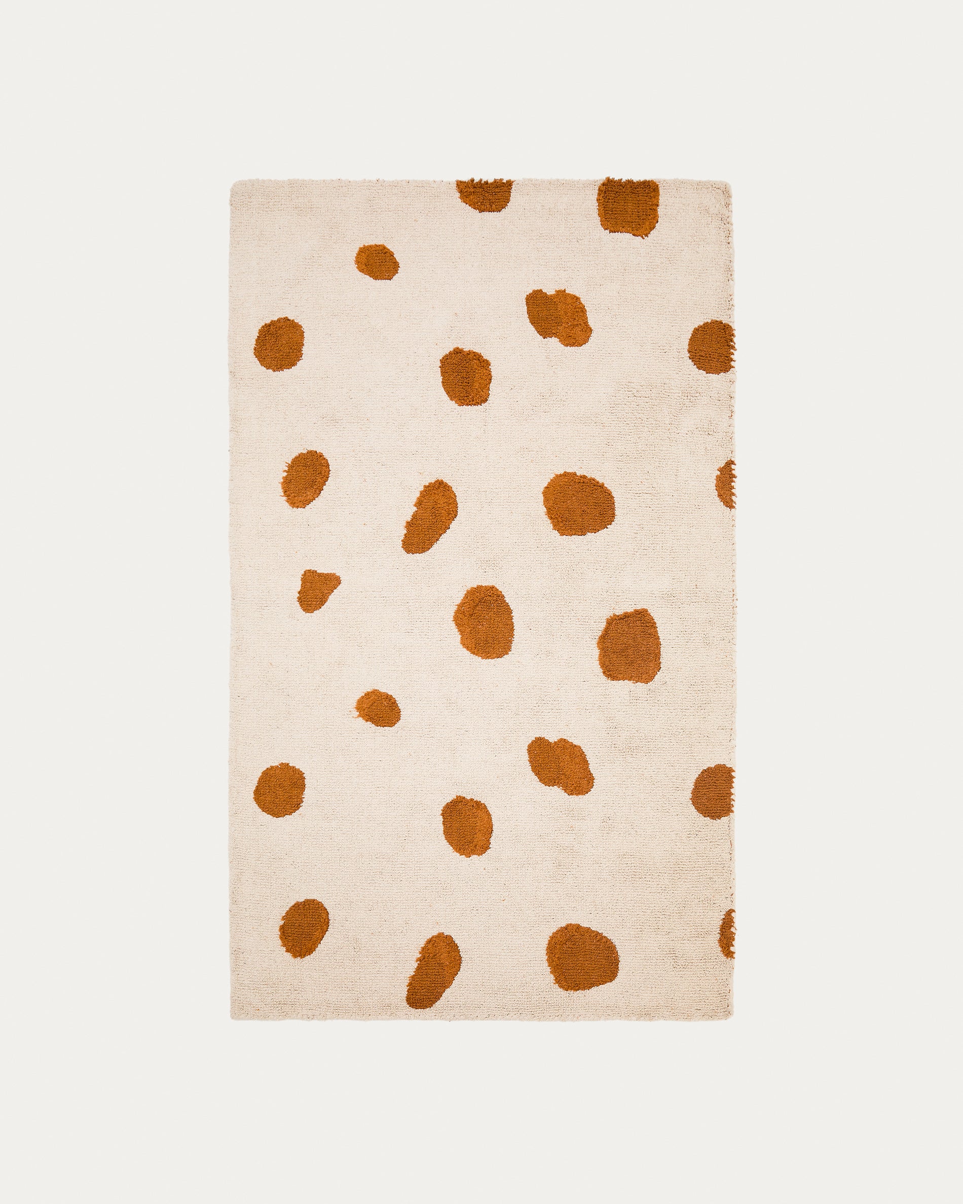 Tandani beige cotton rug with orange cheetah design 90 x 150cm - Product View