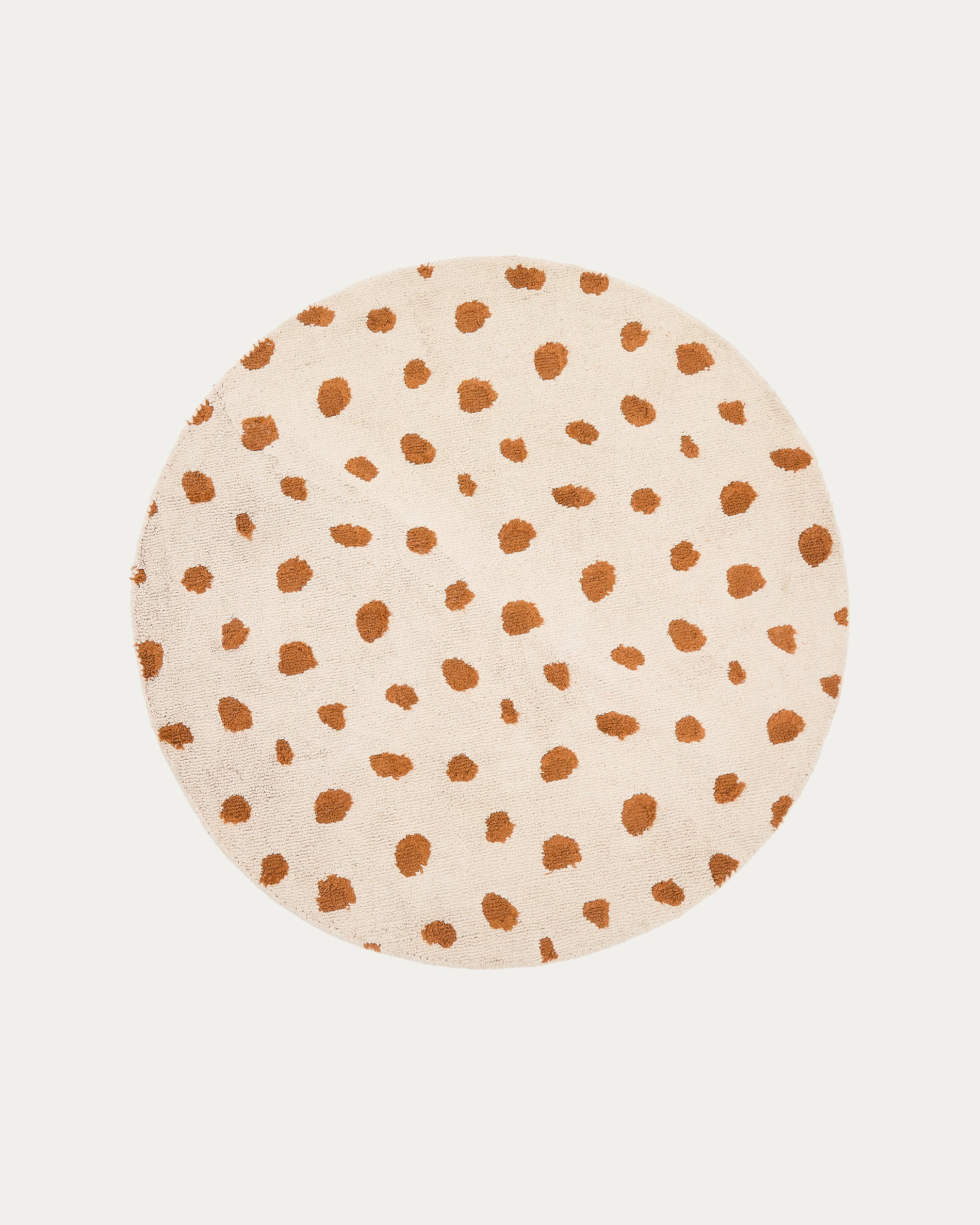Tandani beige cotton round rug with orange cheetah design Ø 100cm - Product View