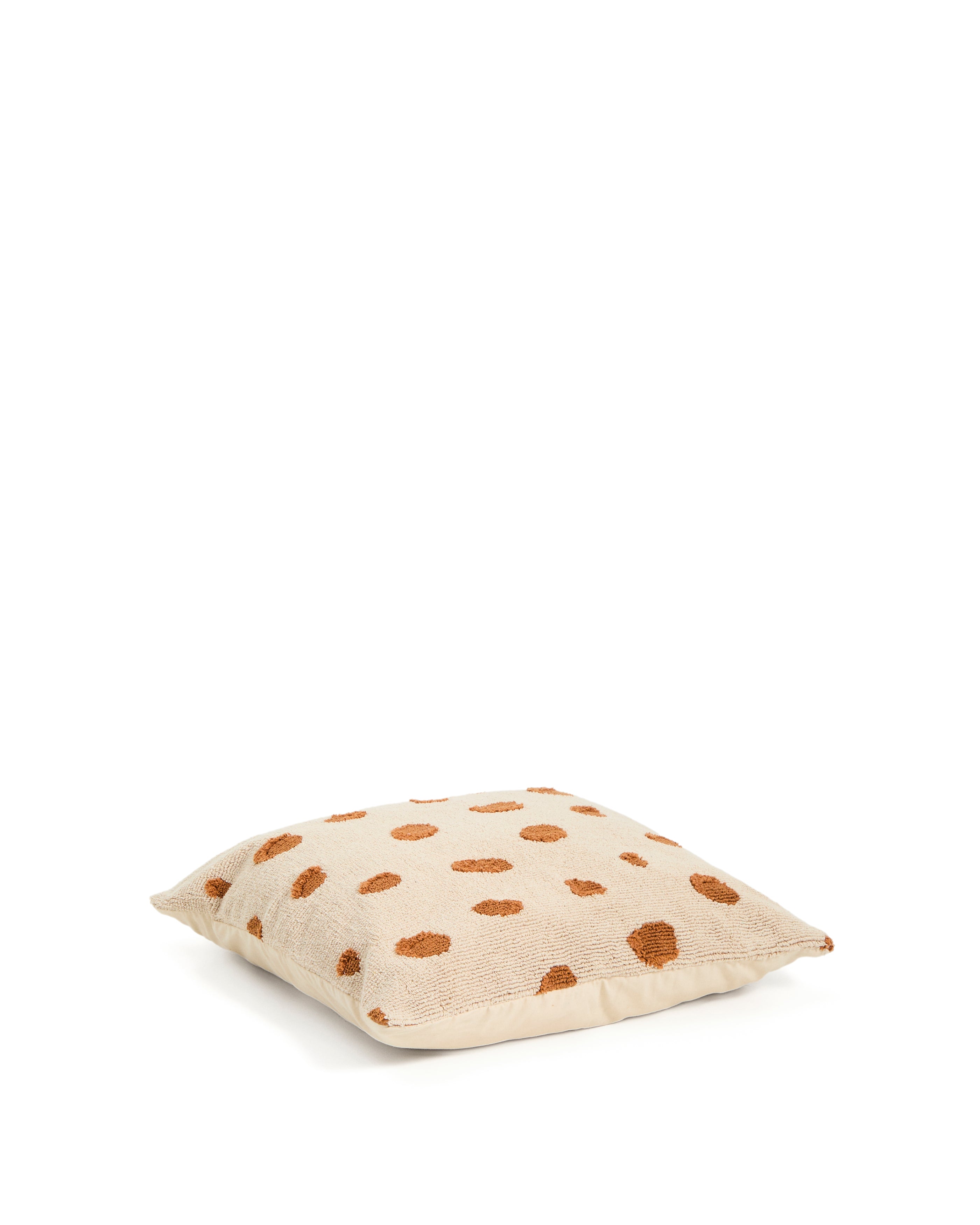 Tandani beige cotton floor cushion with orange cheetah design 70 x 70cm - Product Image