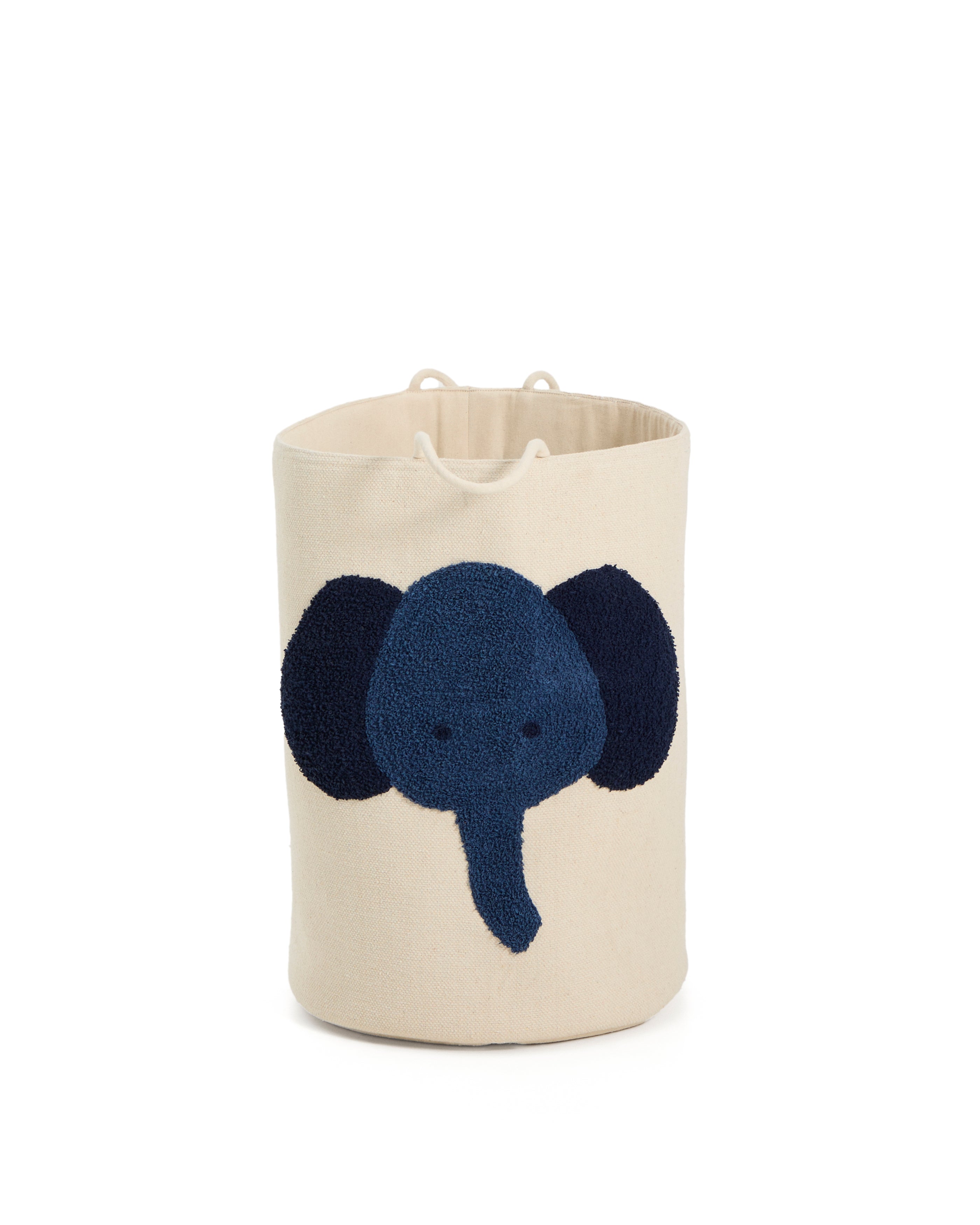 Tandani beige cotton basket with blue elephant 50cm - Product Image