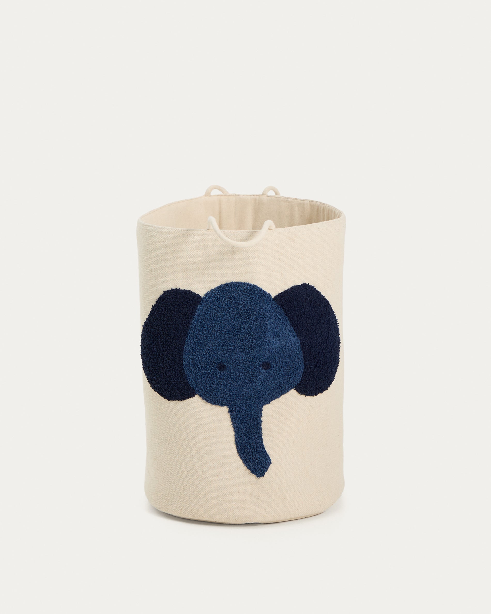 Tandani beige cotton basket with blue elephant 50cm - Product View