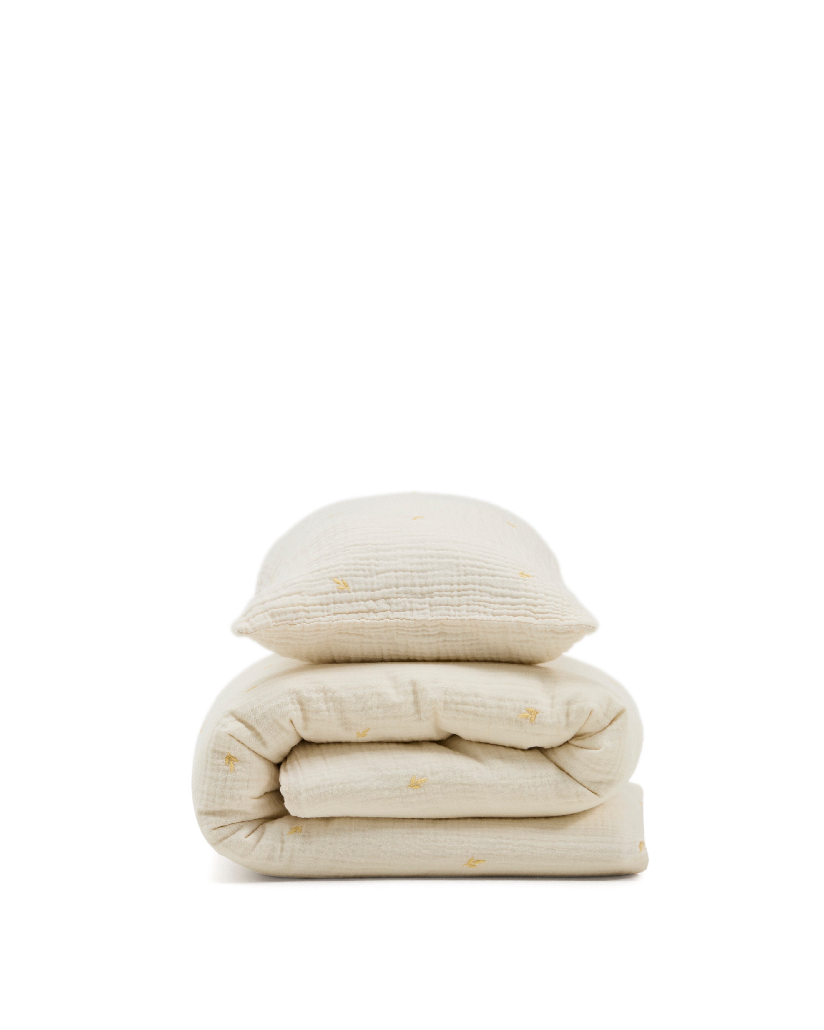 Dorani duvet cover and pillowcase set in double-gauze cotton with embroidery detail for convertible cot - Product Image