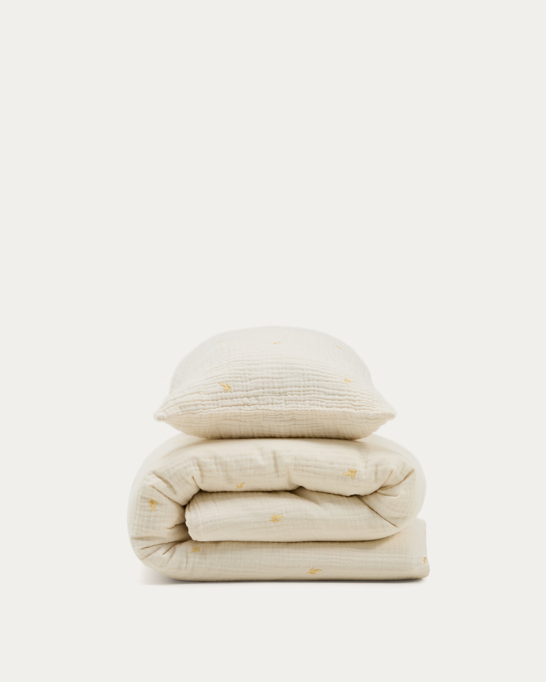 Dorani duvet cover and pillow case set in double-gauze cotton with embroidery detail for 70cm bed - Product View