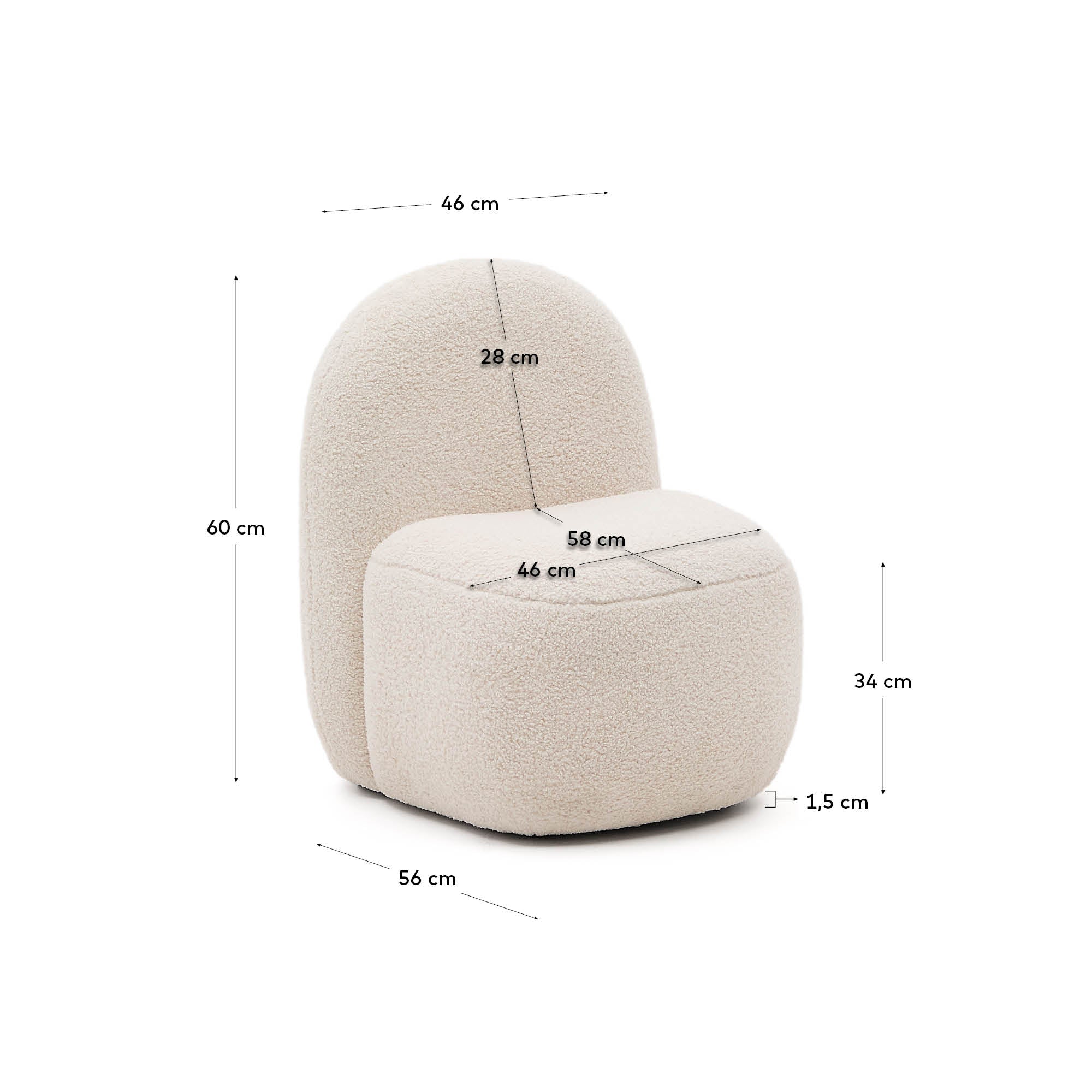 Bucky child’s armchair in white bouclé FSC 100% - Measurements