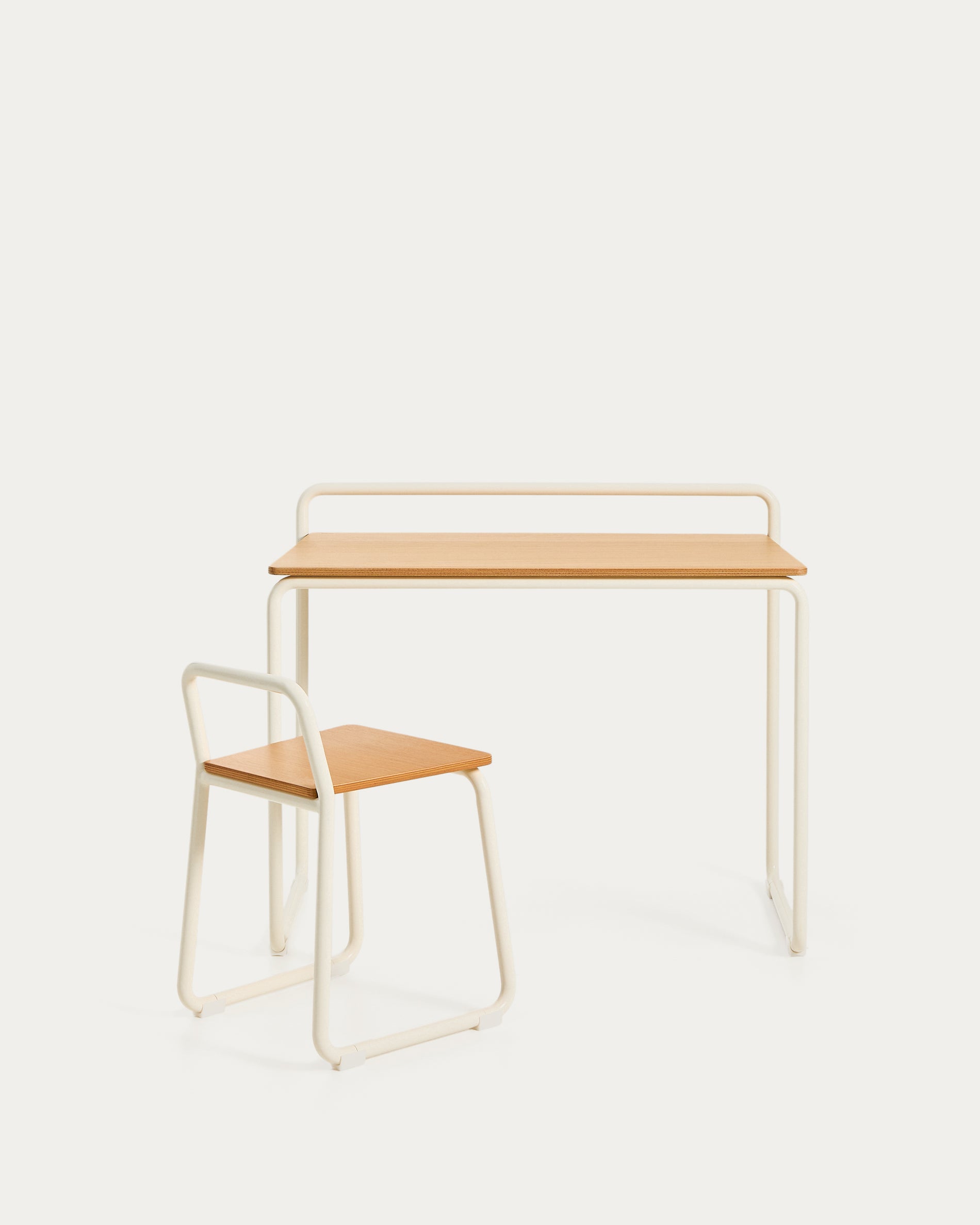 Tinn ash veneer chair with a beige metal structure - Product View