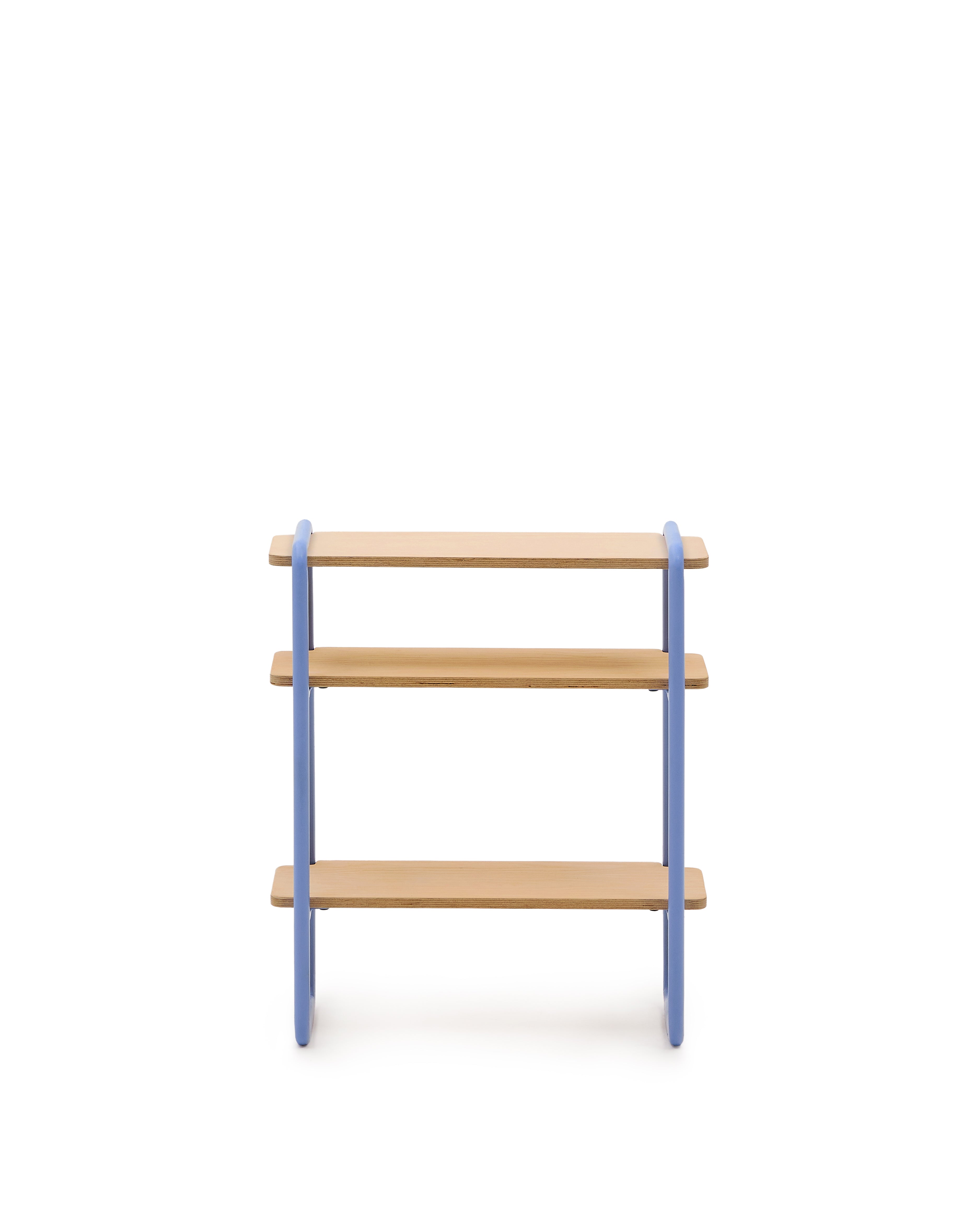Tinn ash veneer shelf with a blue metal structure, 70 x 60 cm - Product Image