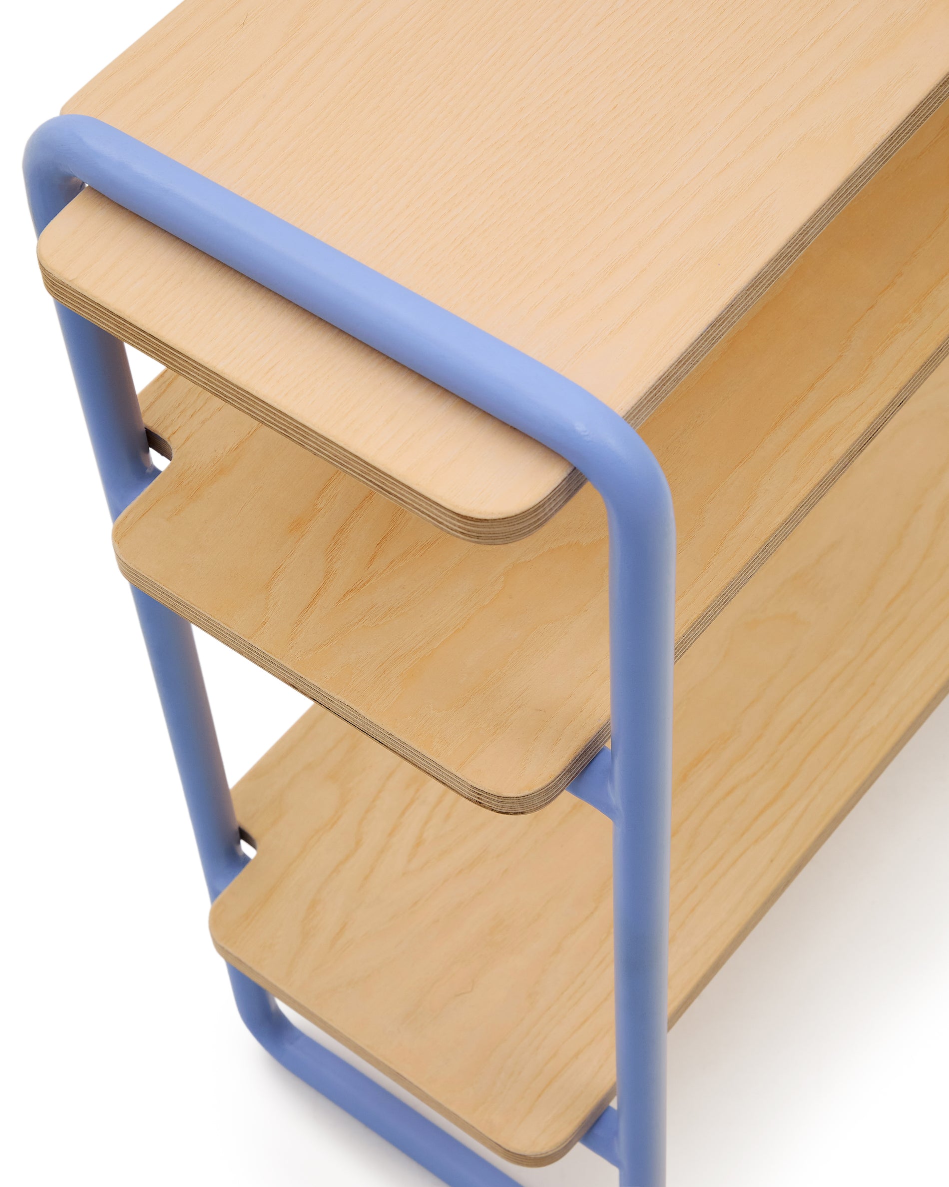 Tinn ash veneer shelf with a blue metal structure, 70 x 60 cm - Detail