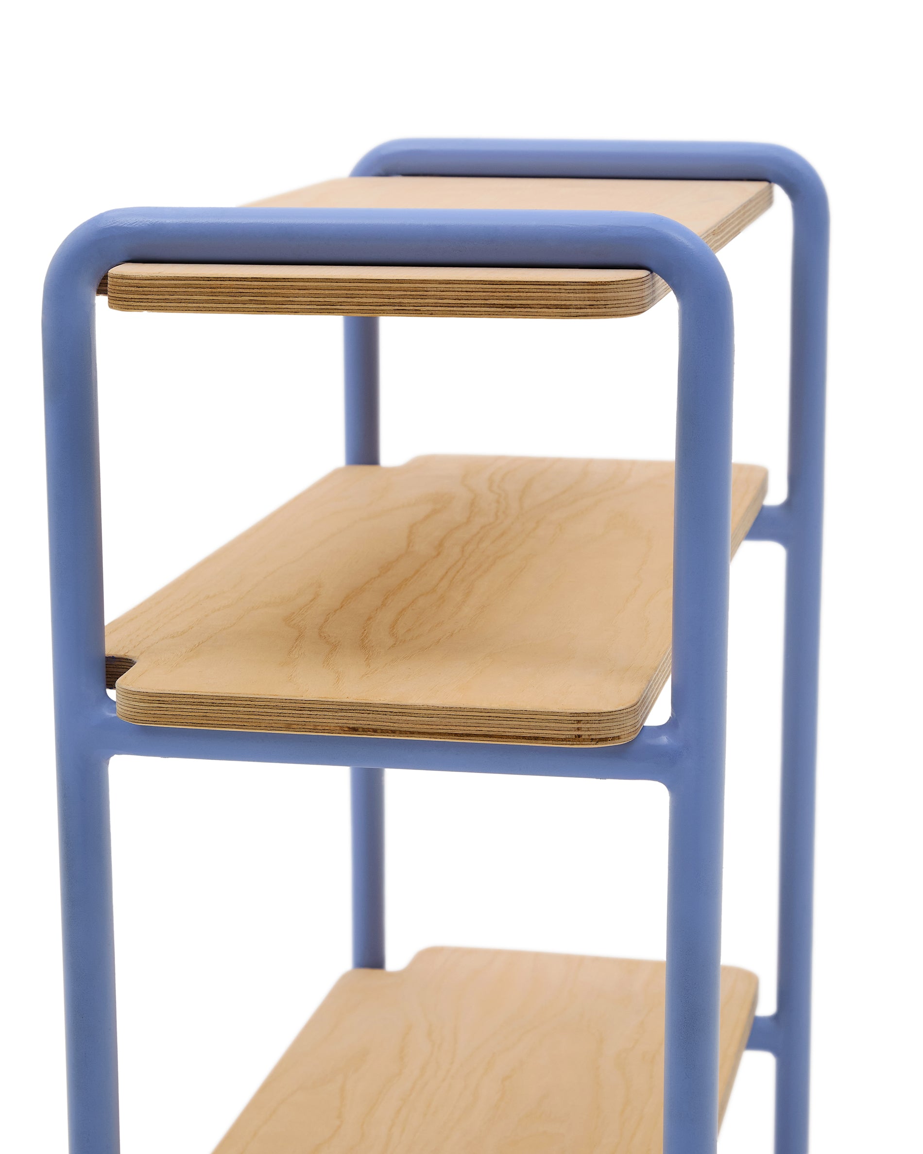 Tinn ash veneer shelf with a blue metal structure, 70 x 60 cm - Detail