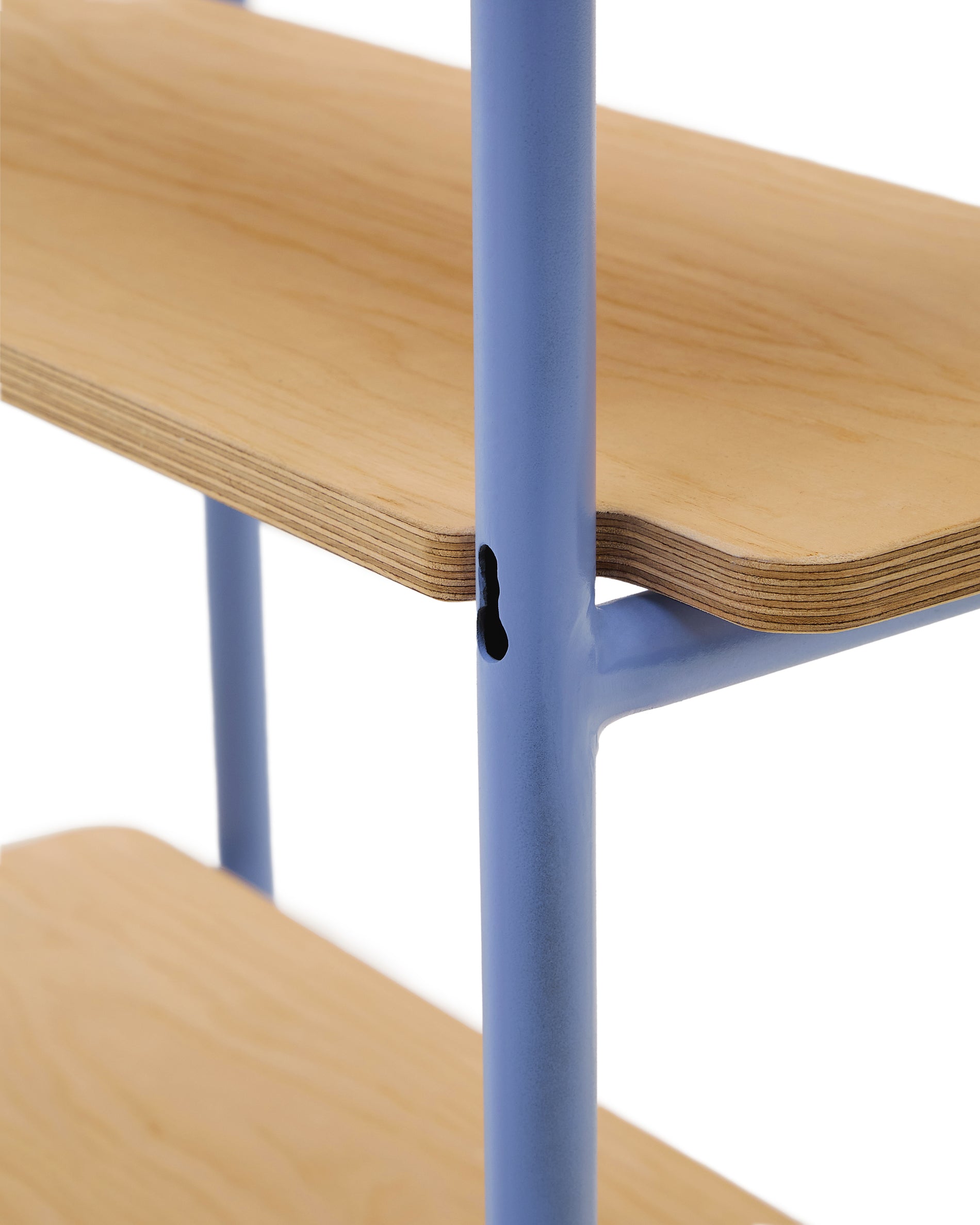 Tinn ash veneer shelf with a blue metal structure, 70 x 60 cm - Detail