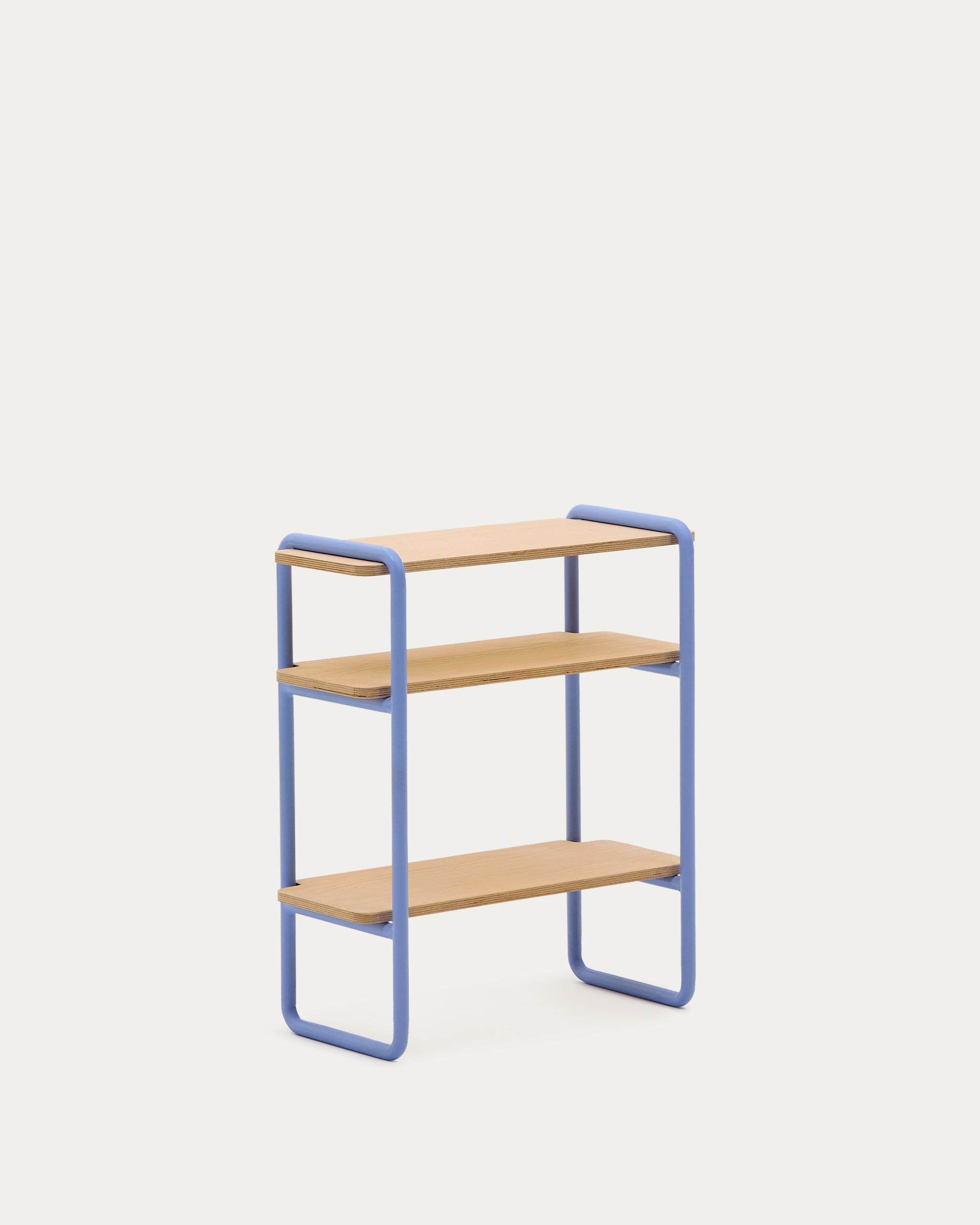 Tinn ash veneer shelf with a blue metal structure, 70 x 60 cm - Product View