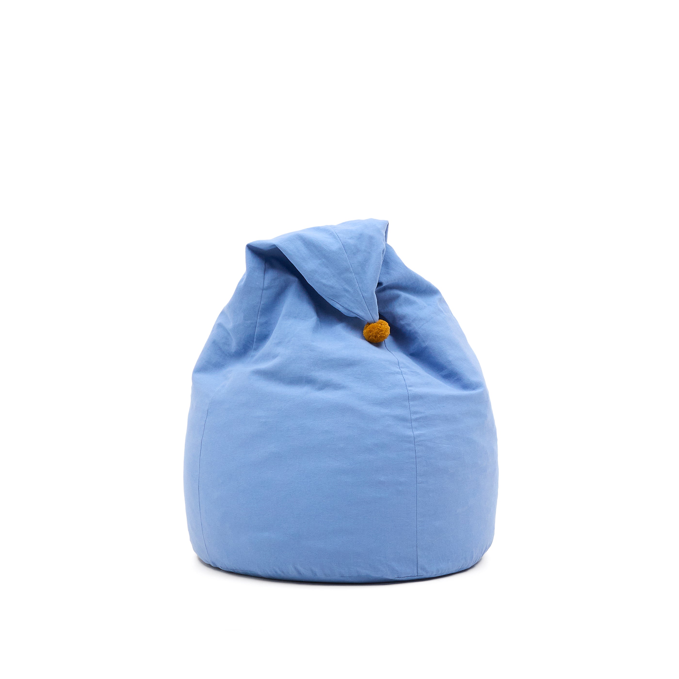 Olvi blue, cotton pouffe with mustard-coloured tassel, Ø 60 cm - Product Image