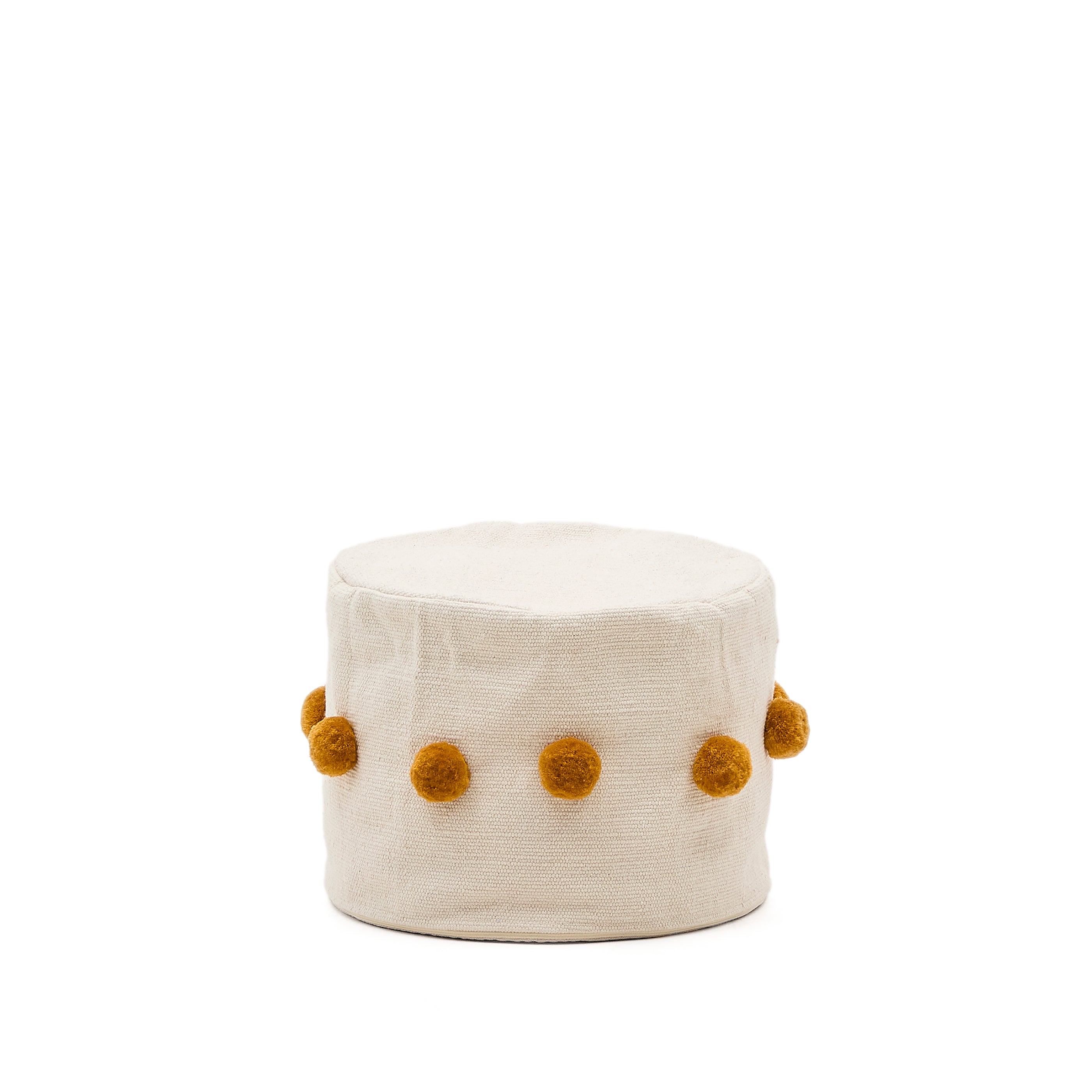 Manua beige, cotton pouffe with mustard-coloured tassels, Ø 40 cm - Product Image