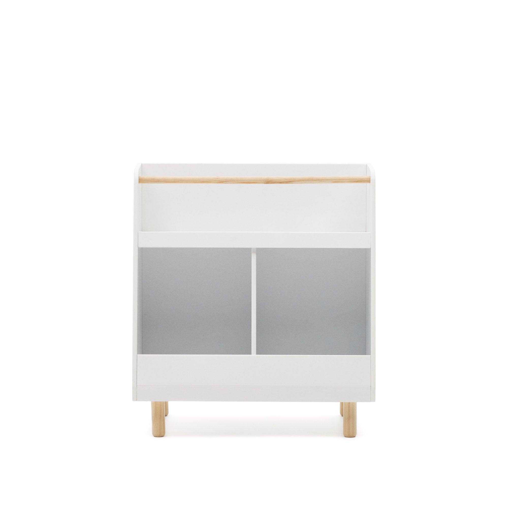 Serwa bookcase in white MDF with solid pine legs and bar - Product Image