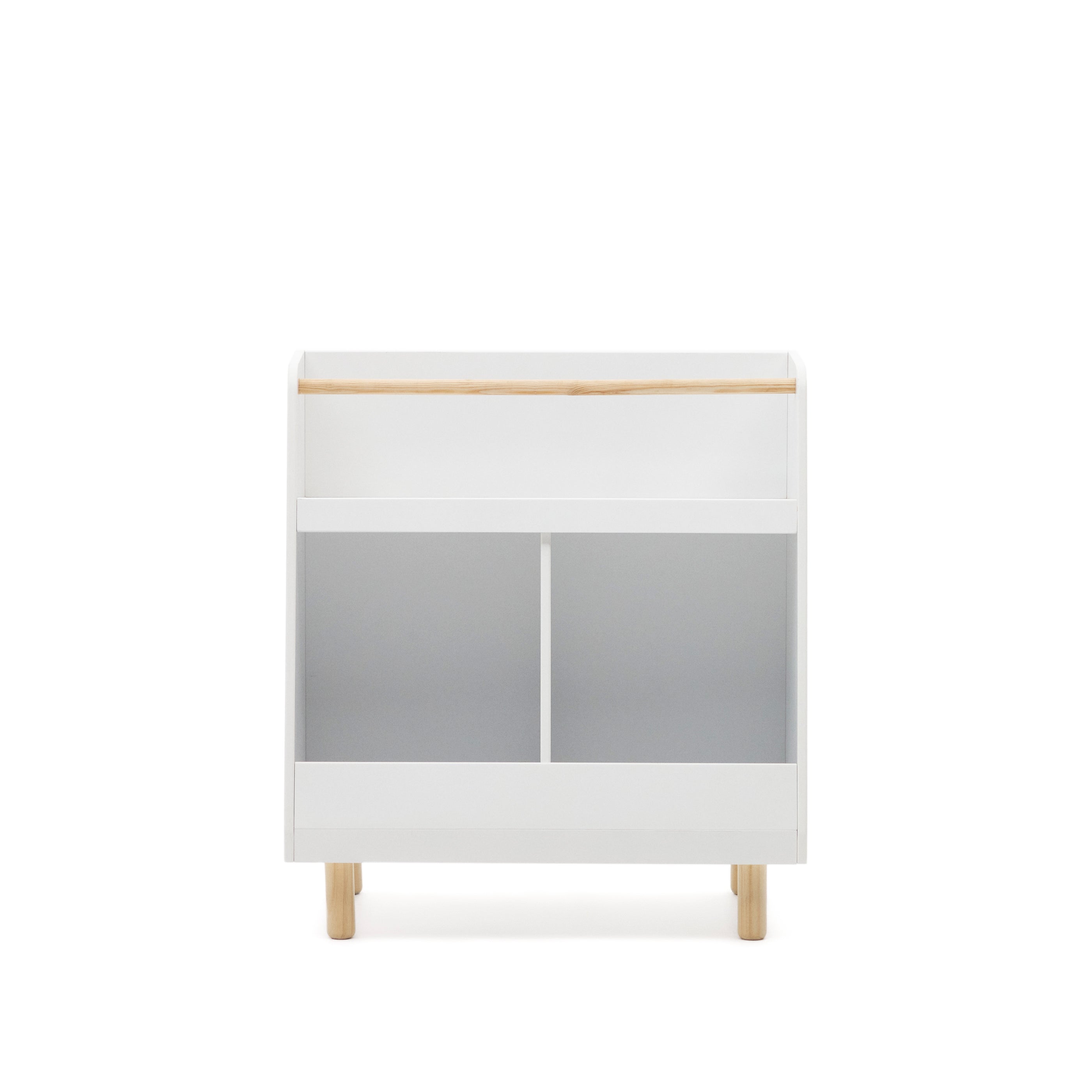 Serwa bookcase in white MDF with solid pine legs and bar - Product Image