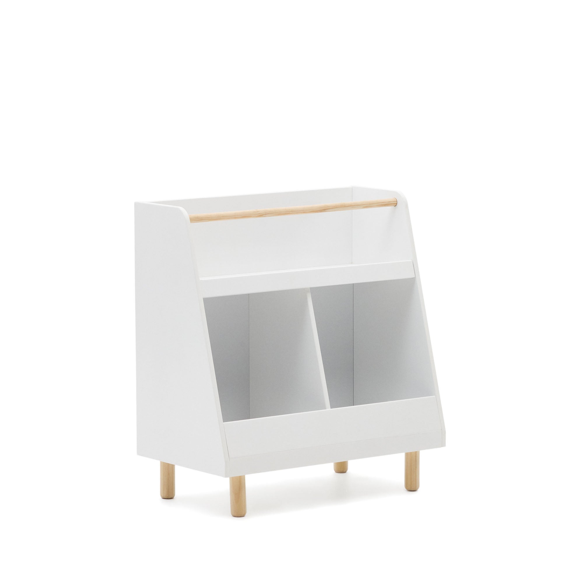 Serwa bookcase in white MDF with solid pine legs and bar - Product Image