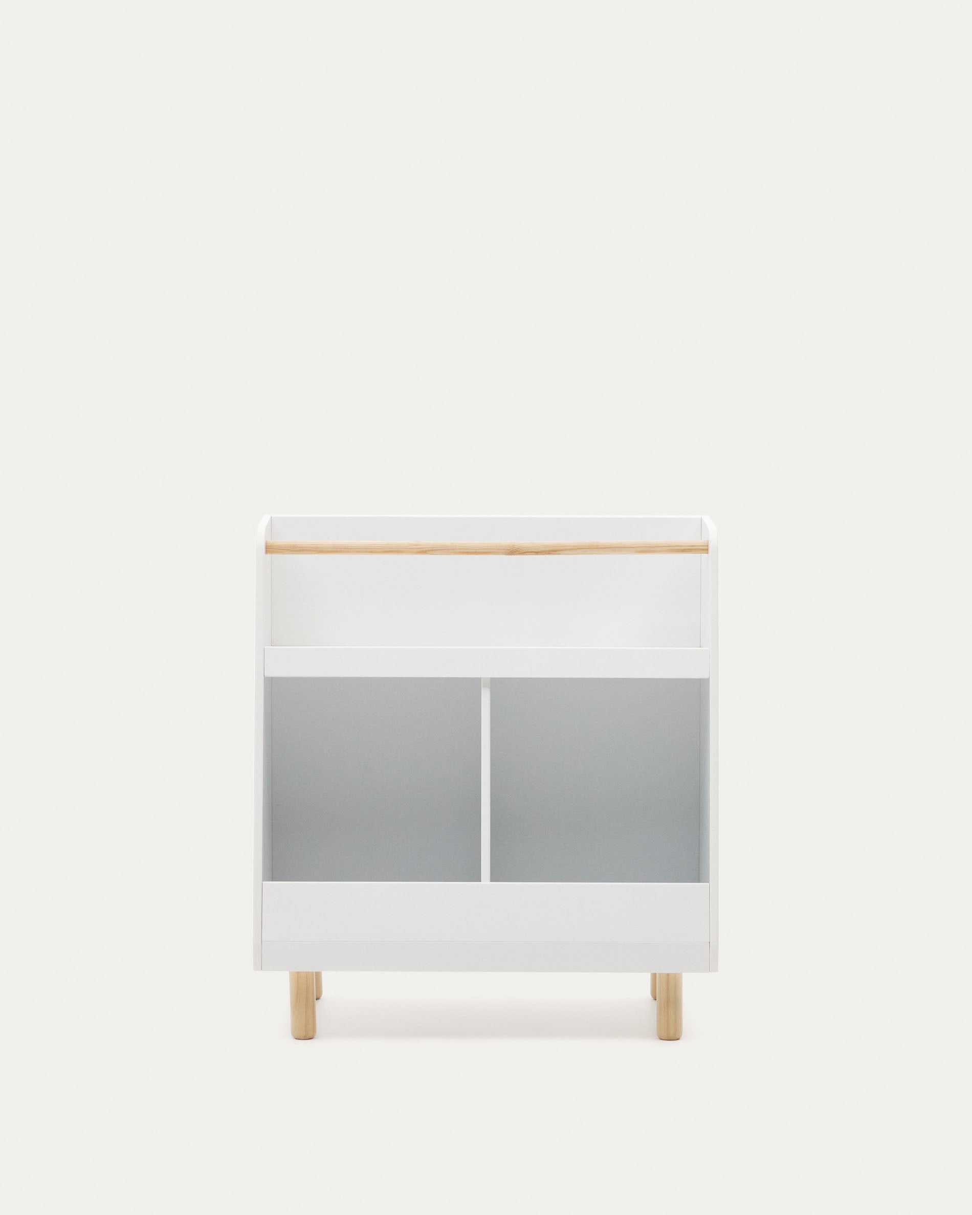 Serwa bookcase in white MDF with solid pine legs and bar - Product View