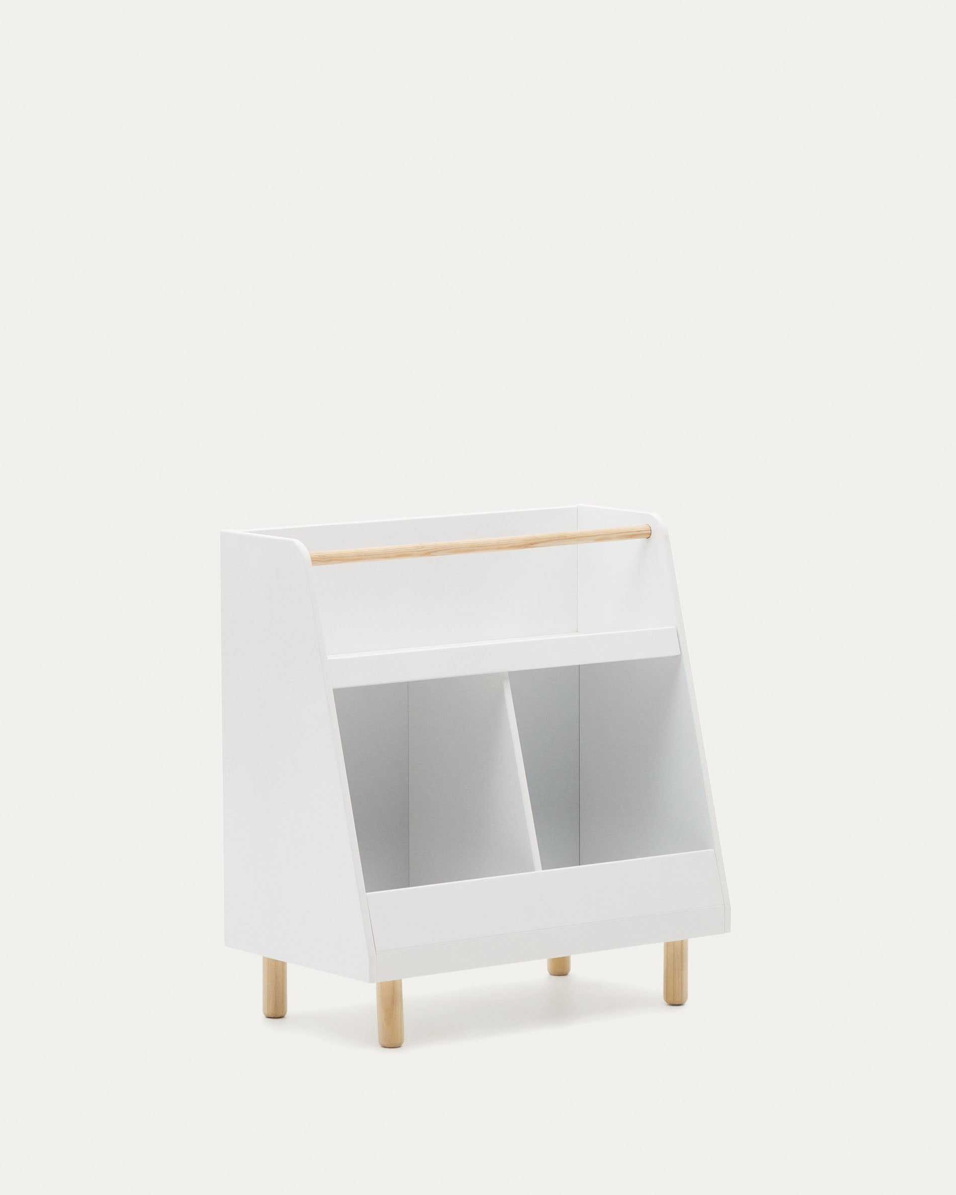Serwa bookcase in white MDF with solid pine legs and bar - Product View