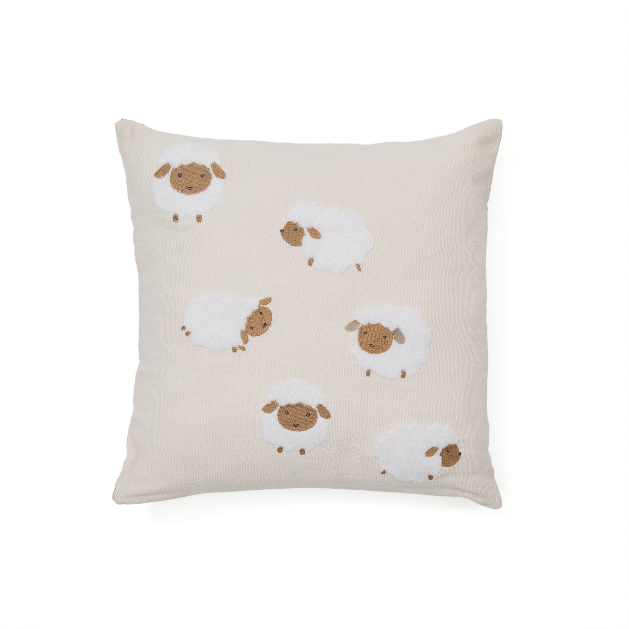 Milu cushion cover in beige cotton with sheep embroidery feature, 45 x 45 cm - Product Image