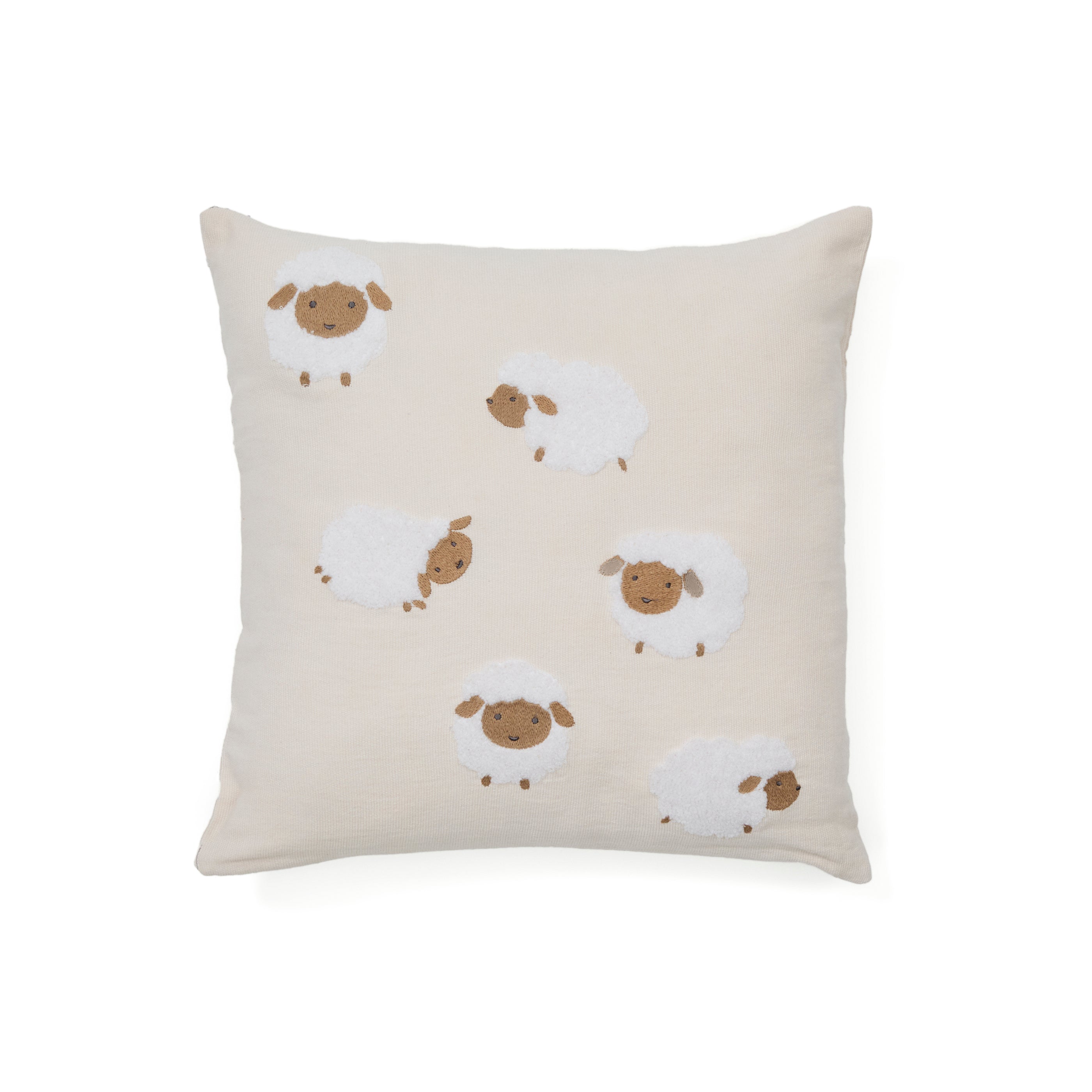 Milu cushion cover in beige cotton with sheep embroidery feature, 45 x 45 cm - Product Image