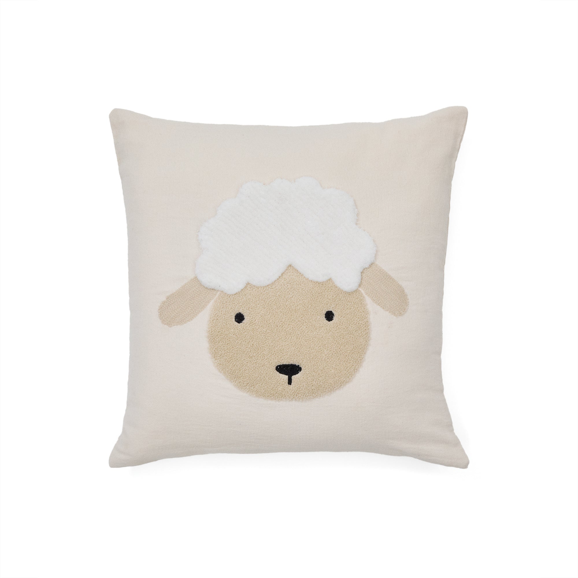 Milu cushion cover in beige cotton with a sheep embroidery feature, 45 x 45 cm - Product Image