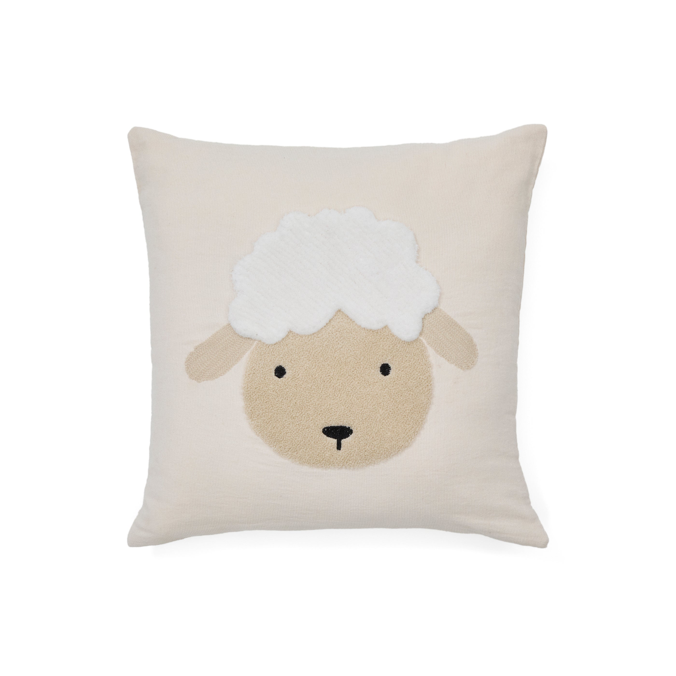Milu cushion cover in beige cotton with a sheep embroidery feature, 45 x 45 cm - Product Image
