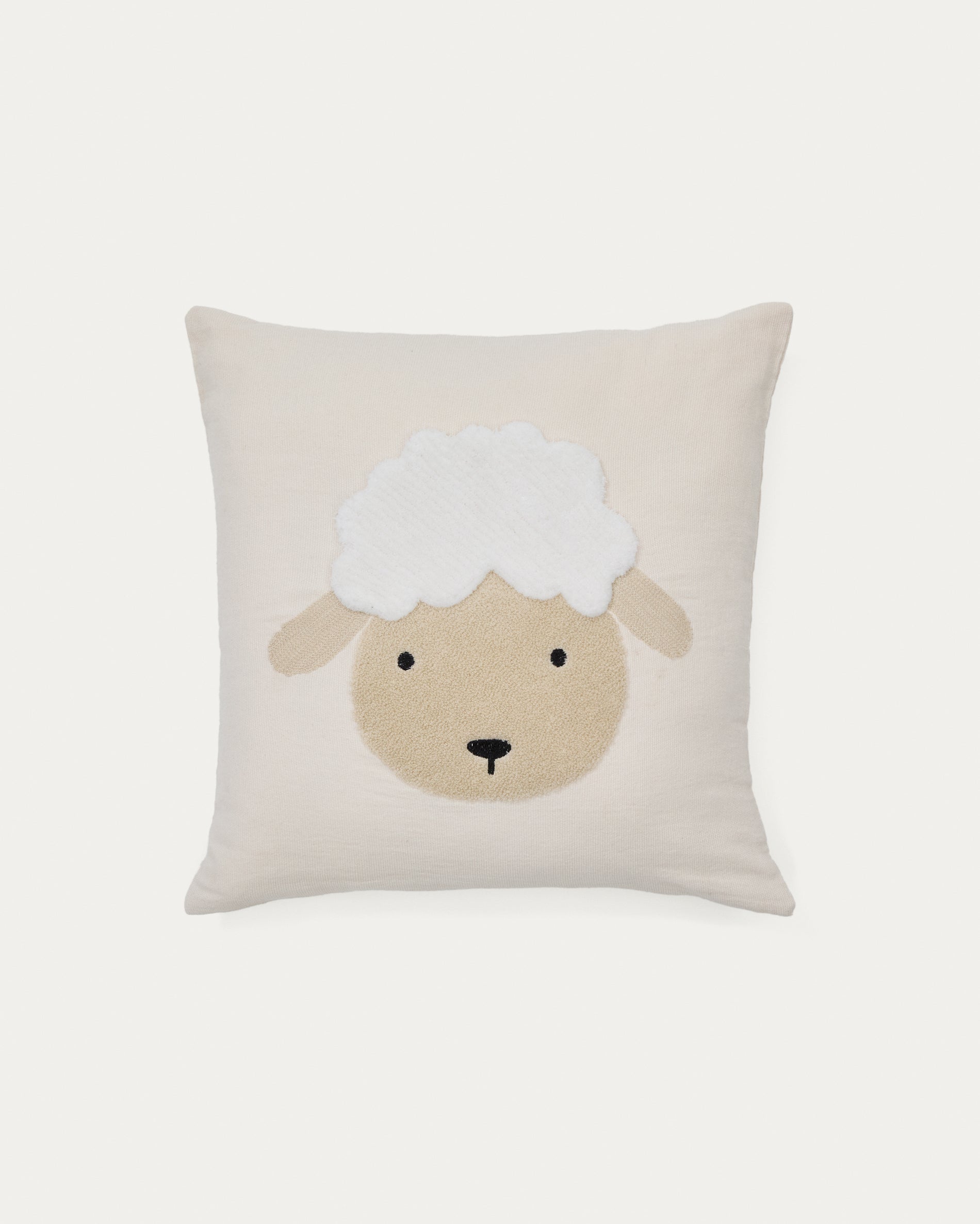 Milu cushion cover in beige cotton with a sheep embroidery feature, 45 x 45 cm - Product View