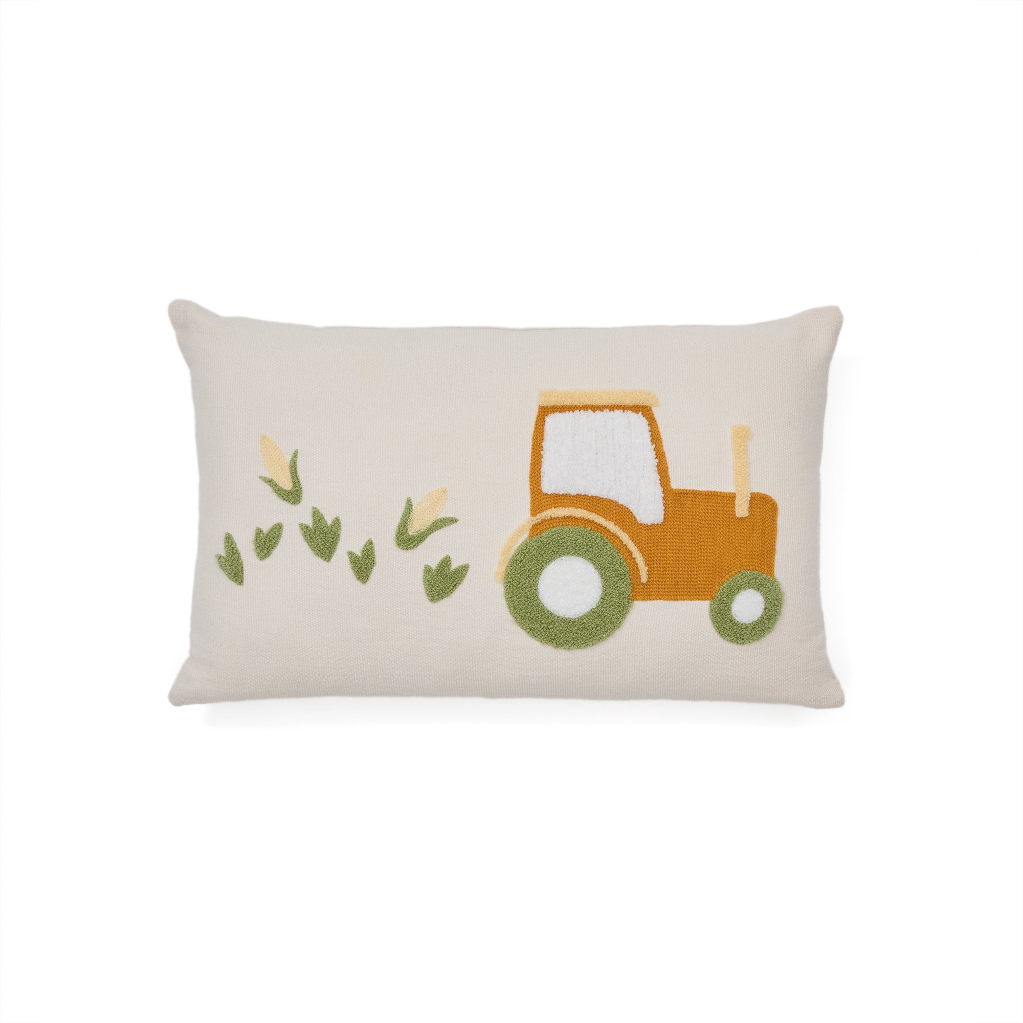 Pecky cushion cover in beige cotton with a tractor embroidery feature, 30 x 50 cm - Product Image