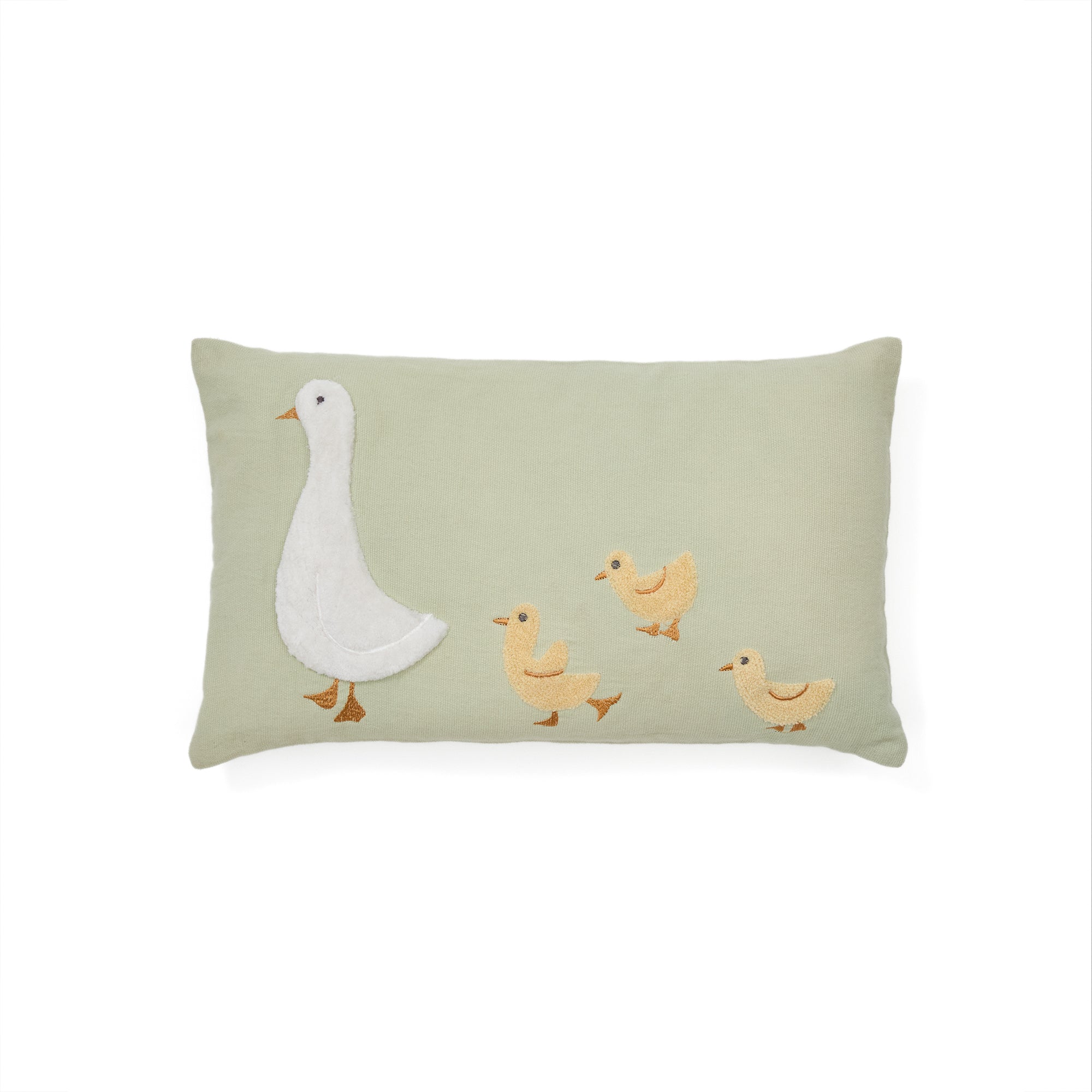 Milu cushion cover in green cotton with a goose embroidery feature, 30 x 50 cm - Product Image