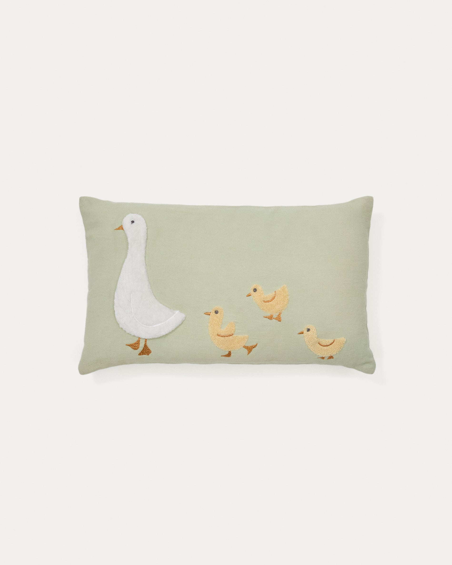 Milu cushion cover in green cotton with a goose embroidery feature, 30 x 50 cm - Product View