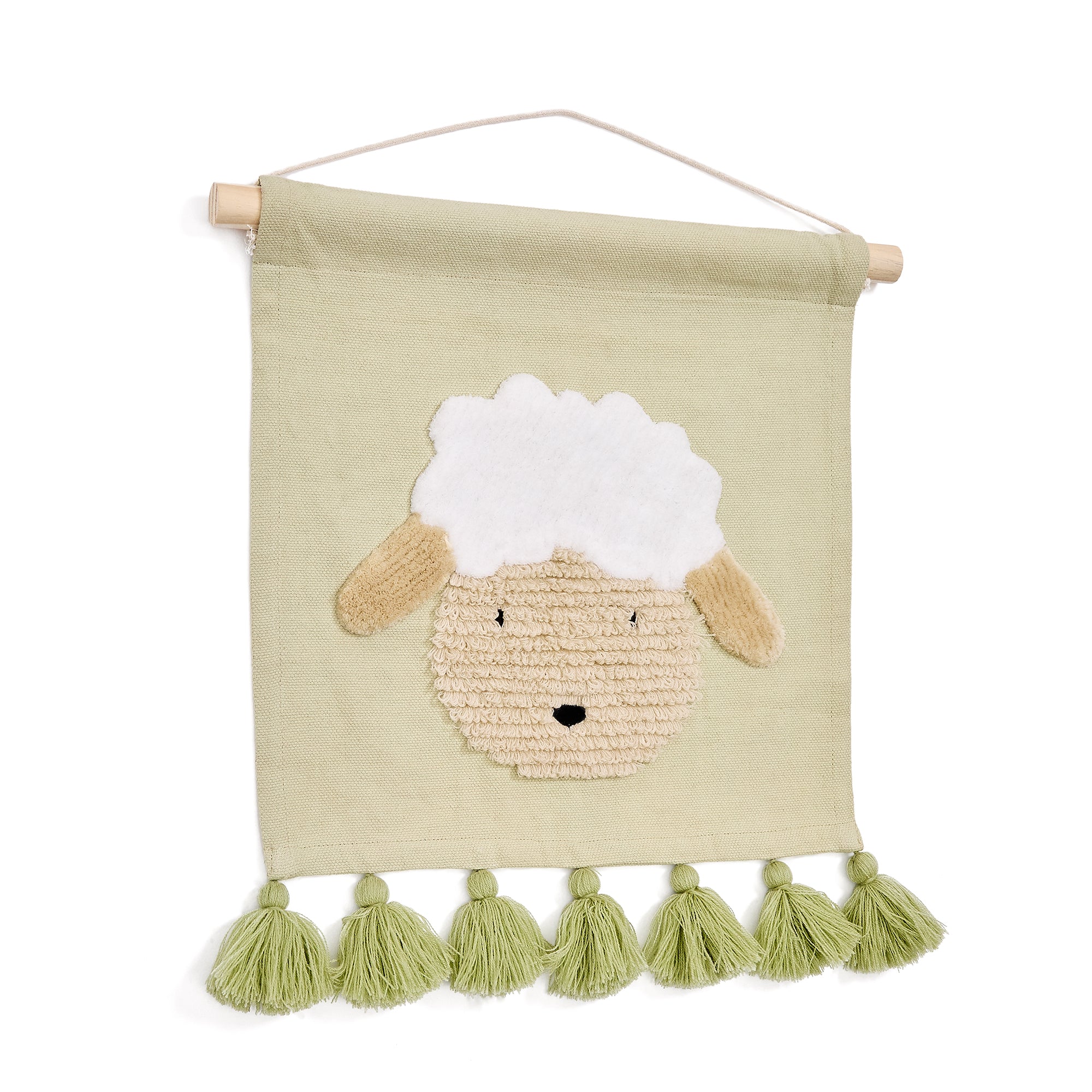 Milu wall tapestry in green cotton with a sheep and green tassels - Product Image