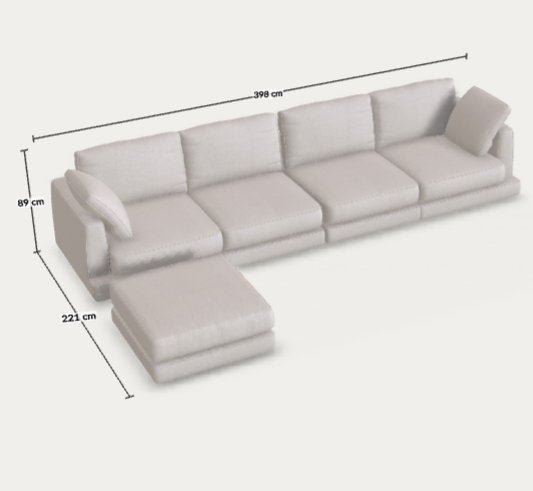 K. Gabriella-egyedi Gala kanapé+lábtartó 390cm drom beige szövettel