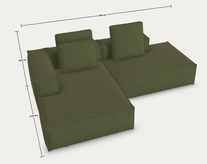 Egyedi Blok kanapé balos fekvőmodullal - Lincoln Dark Green (MTK0210)