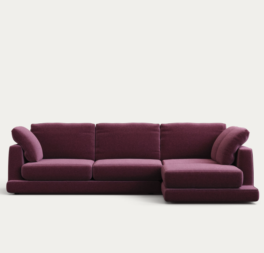 Gala 4 seater sofa with right hand chaise longe in personalised fabric category C-Zafor Burgundy