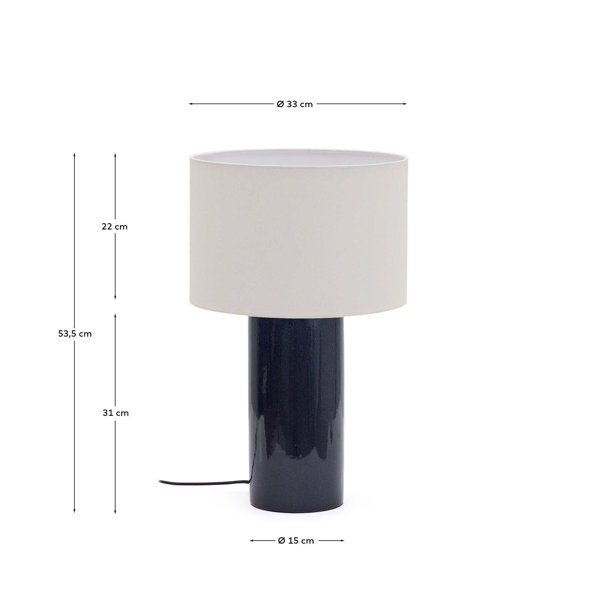 Toneric ceramic table lamp with blue finish and cotton - Measurements