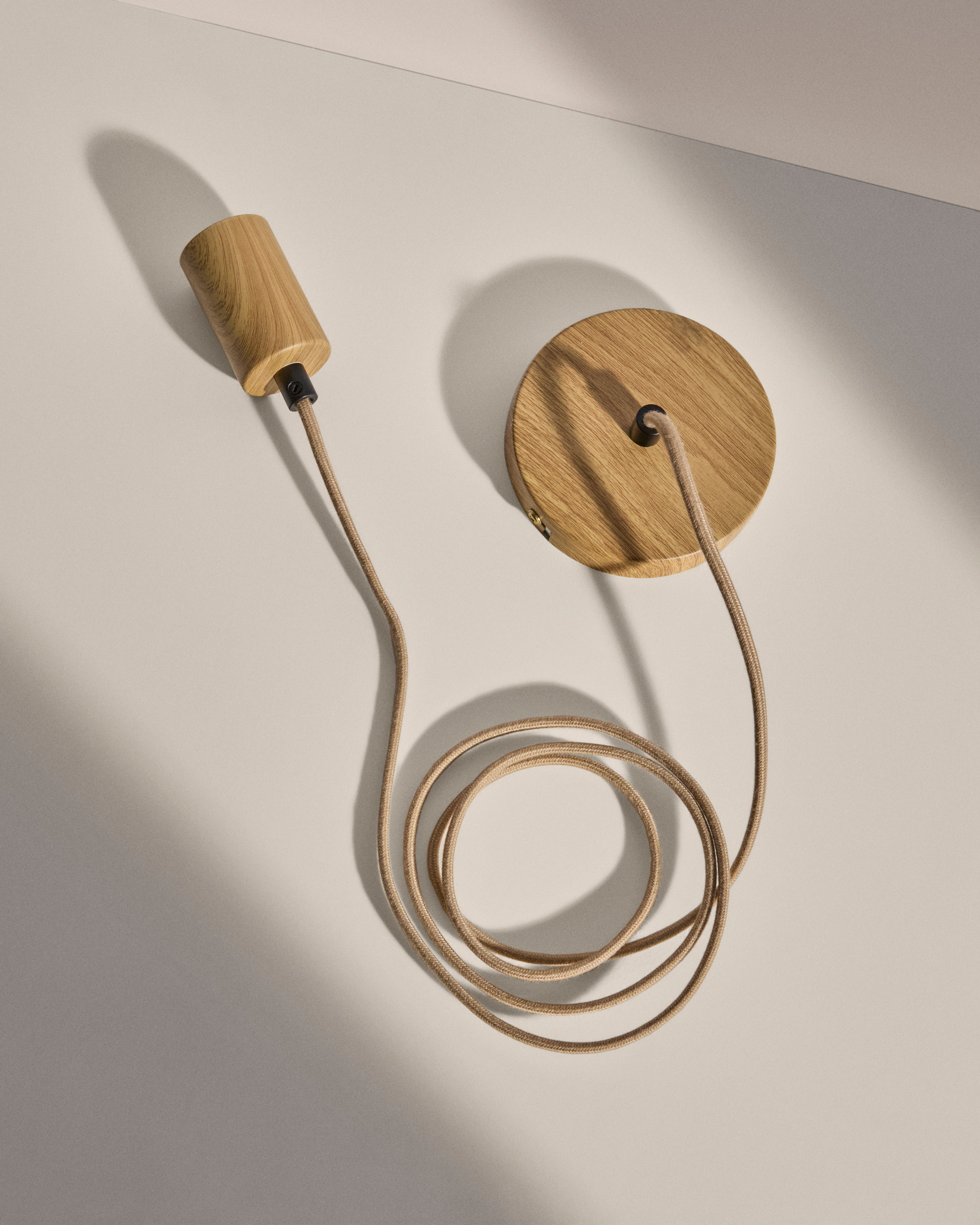 Kaede metal lamp fitting in a wood effect, 150 cm