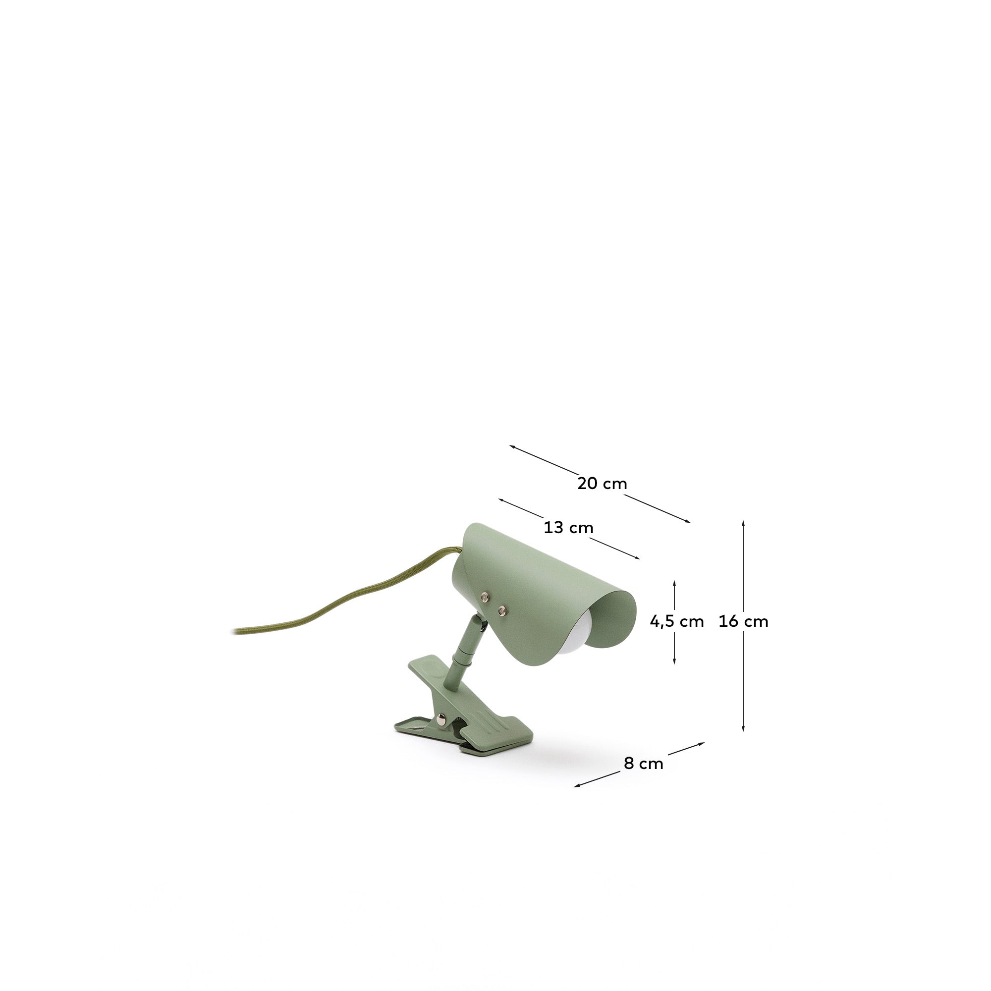 Jula small lamp with clamp in green metal - Measurements