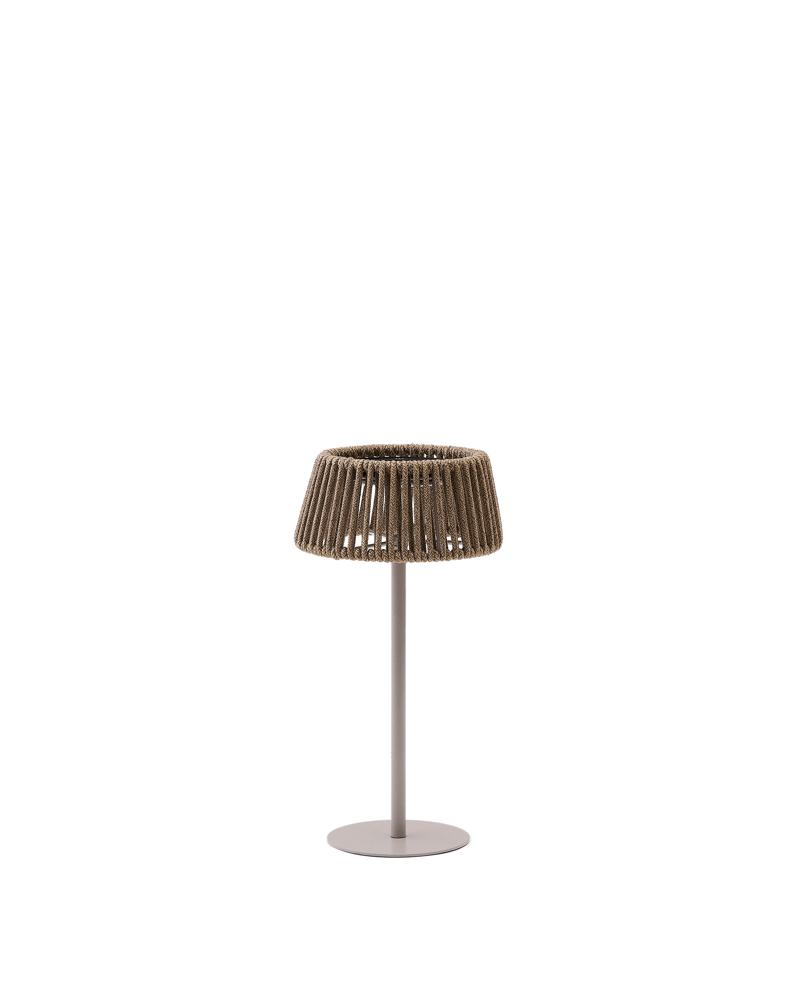 Aldet outdoor solar table lamp in beige mottled rope cord with beige metal stand - Product Image