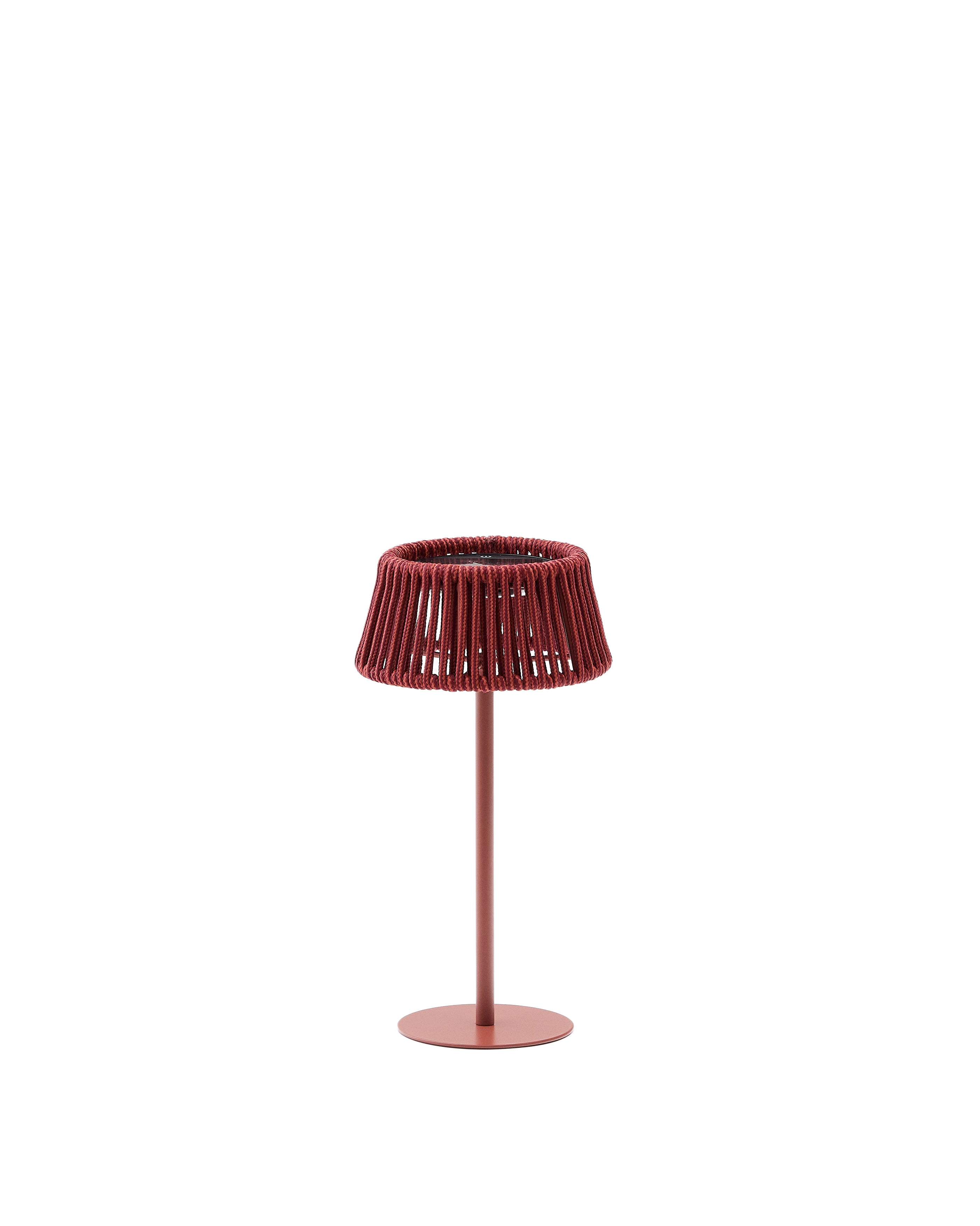 Aldet outdoor solar table lamp in terracotta mottled rope cord with terracotta metal stand - Product Image