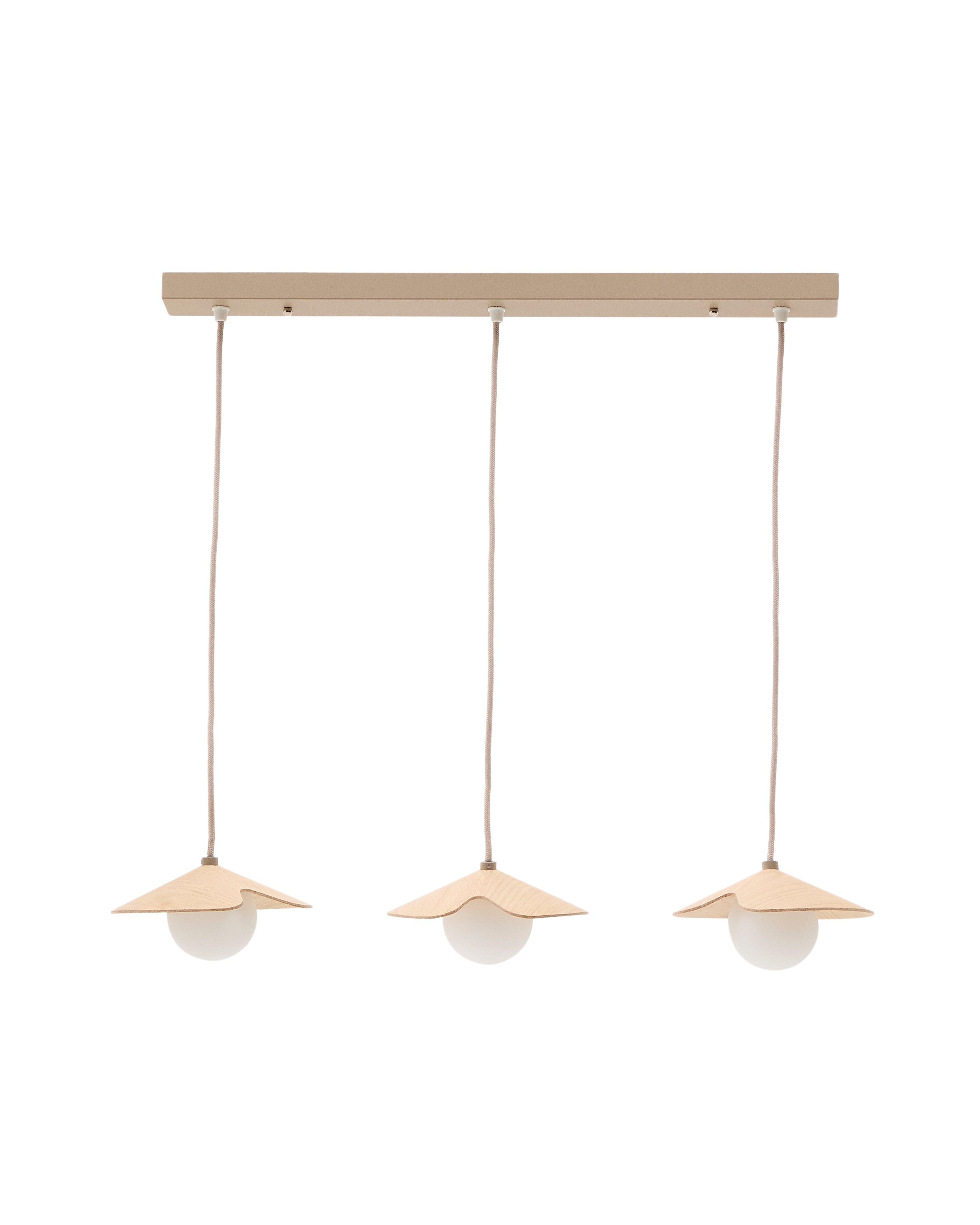 Wilara oak veneer ceiling lamp with 3 white smoked glass balls - Product Image