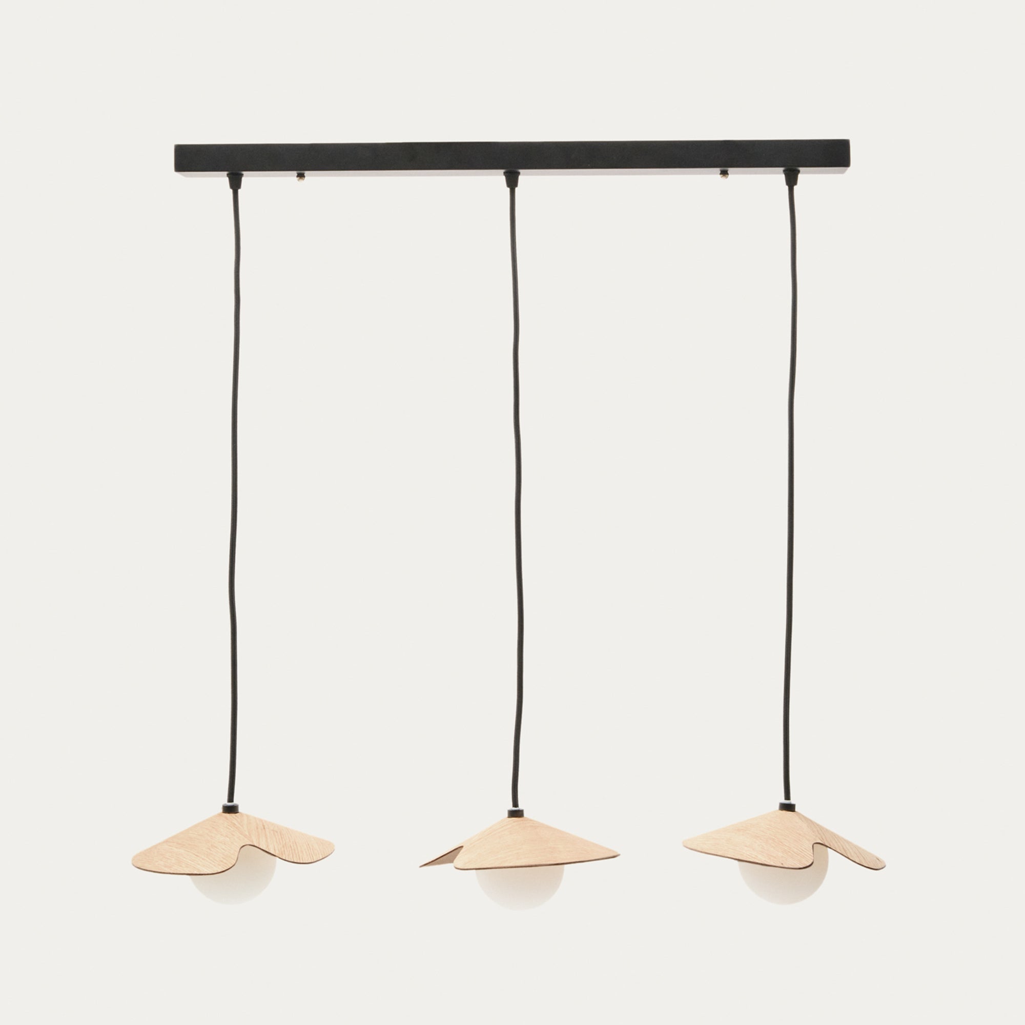 Wilara oak veneer ceiling lamp with 3 white smoked glass balls - Product Image