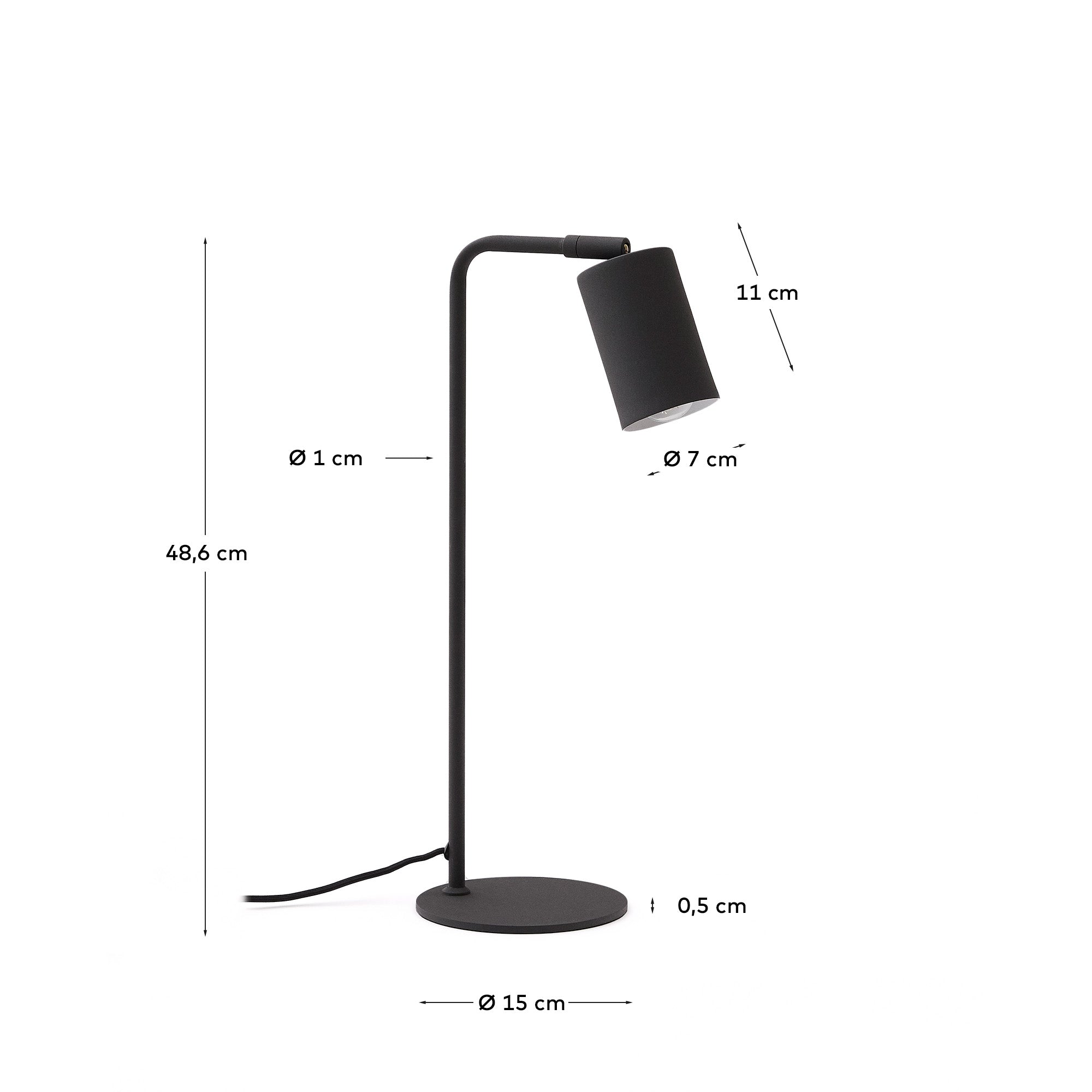 Manie metal desk lamp in metal with black cast-iron-effect finish - Measurements